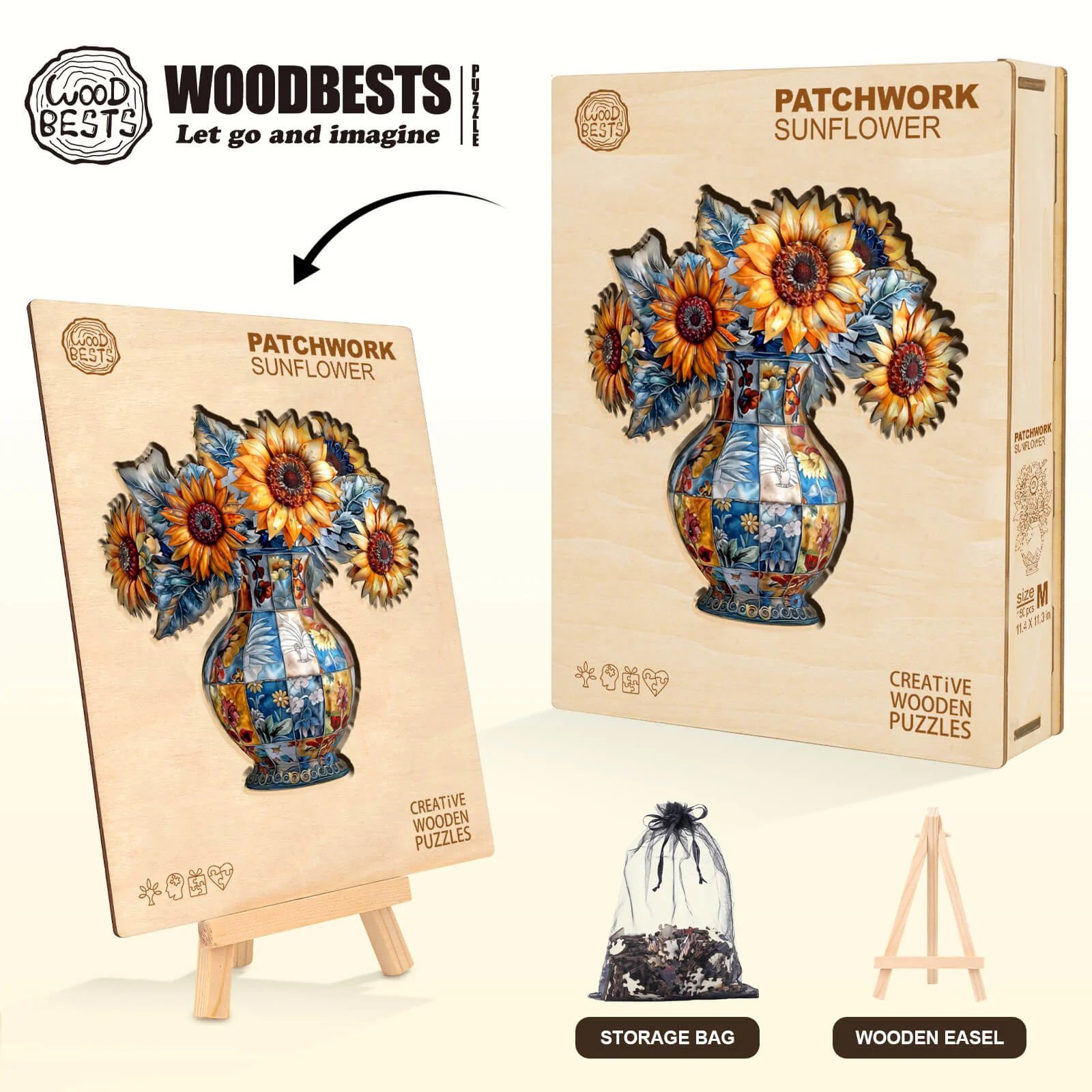 patchwork sunflower Wooden Jigsaw Puzzle - Image 6