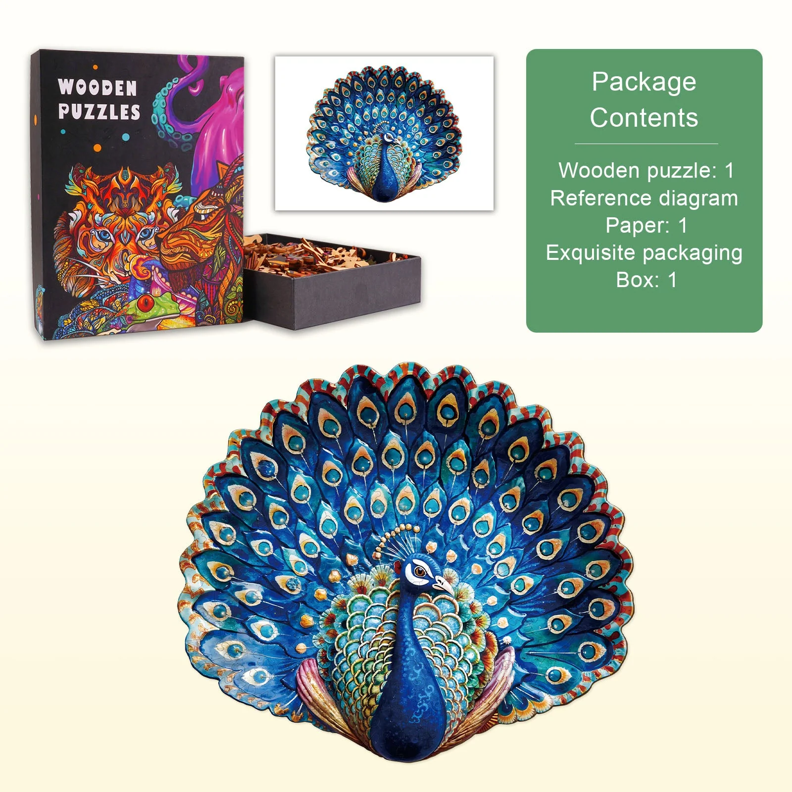 Peacock Fantasy Wooden Jigsaw Puzzle - Image 5