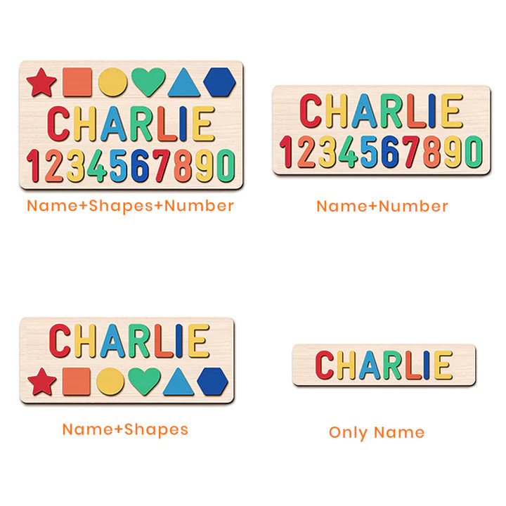 Personalized Numbers And Shapes Wooden Name Puzzle - Image 2