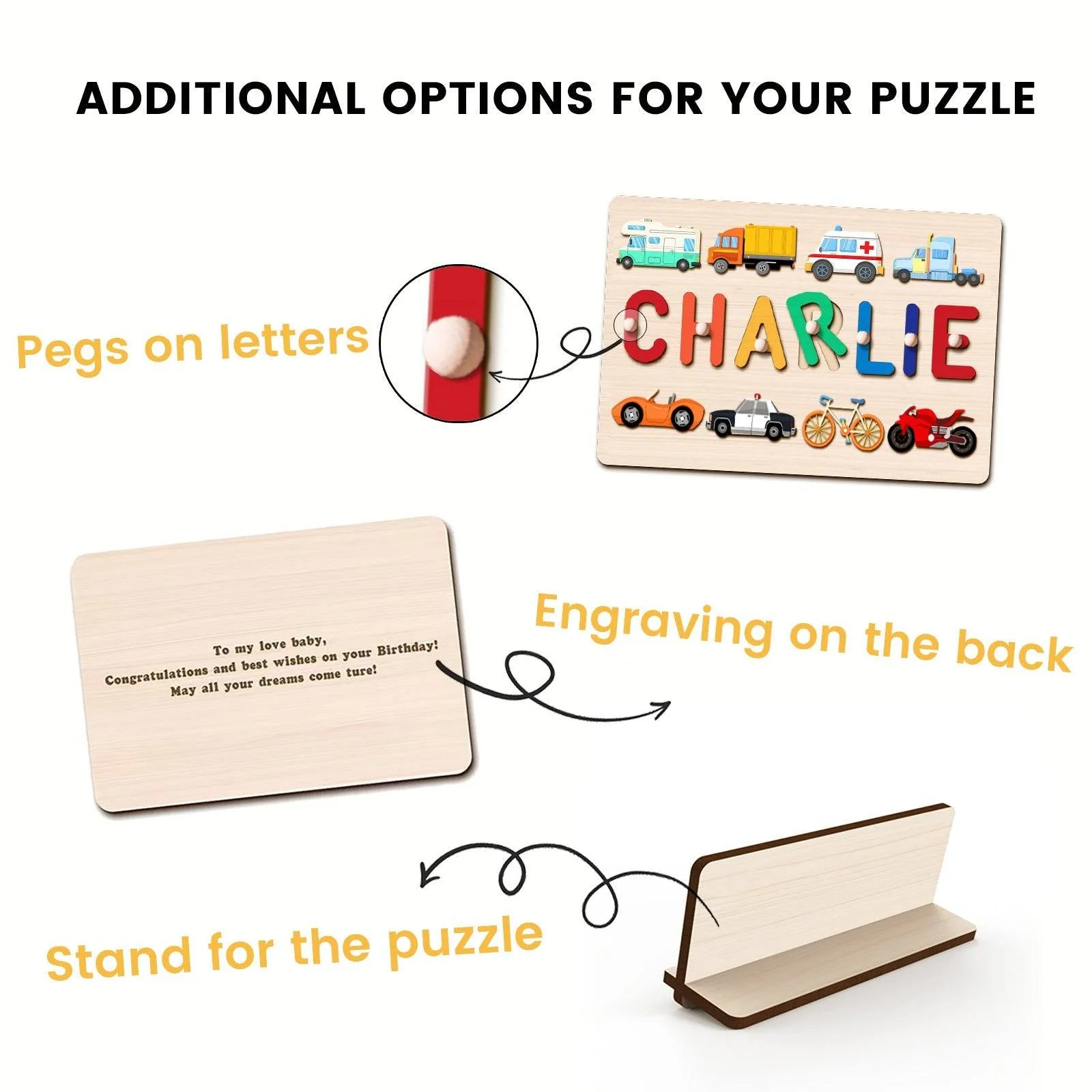Personalized Wooden Baby Name Puzzle - Traffic - Image 7