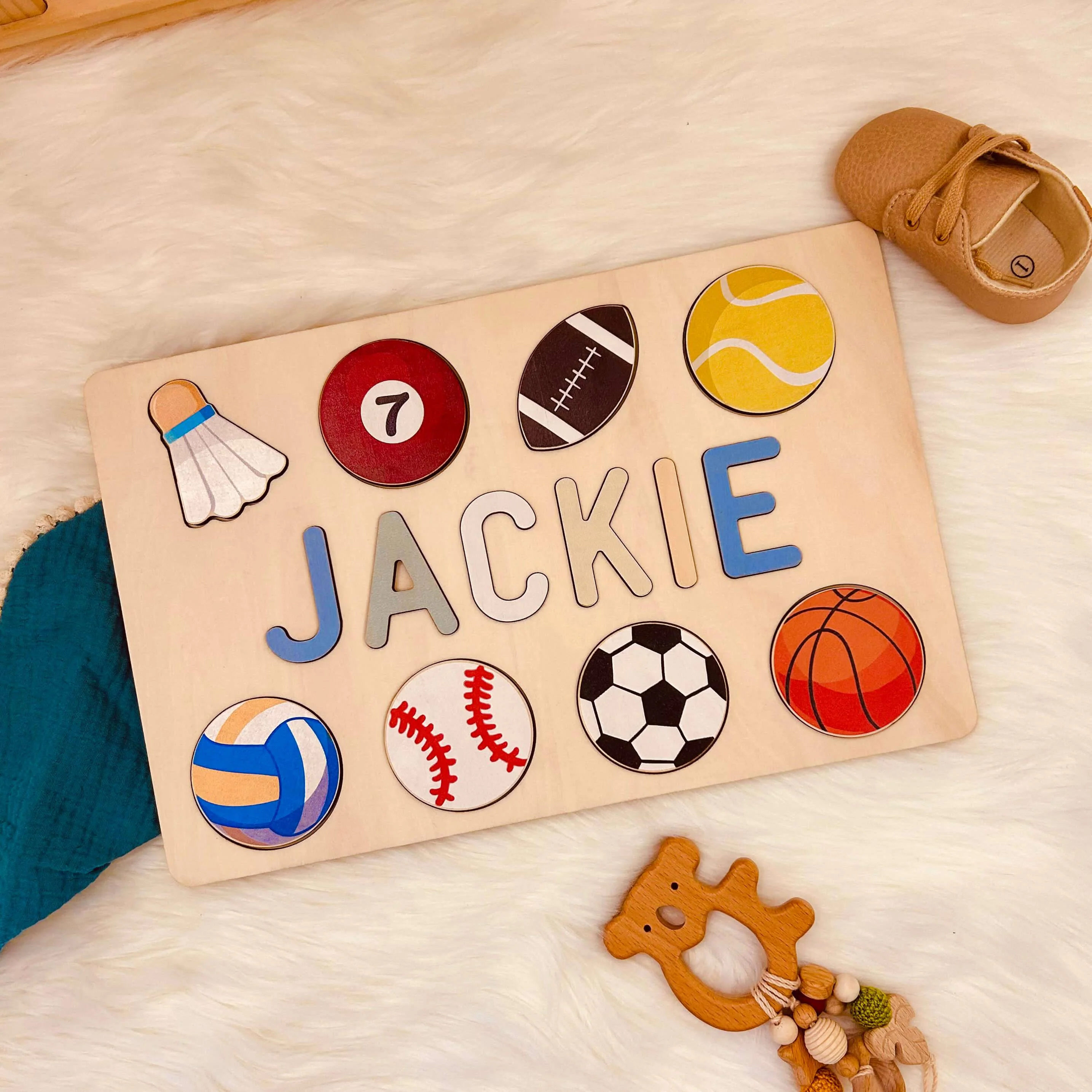Personalized Wooden Baby Name Puzzle with Balls - Image 7