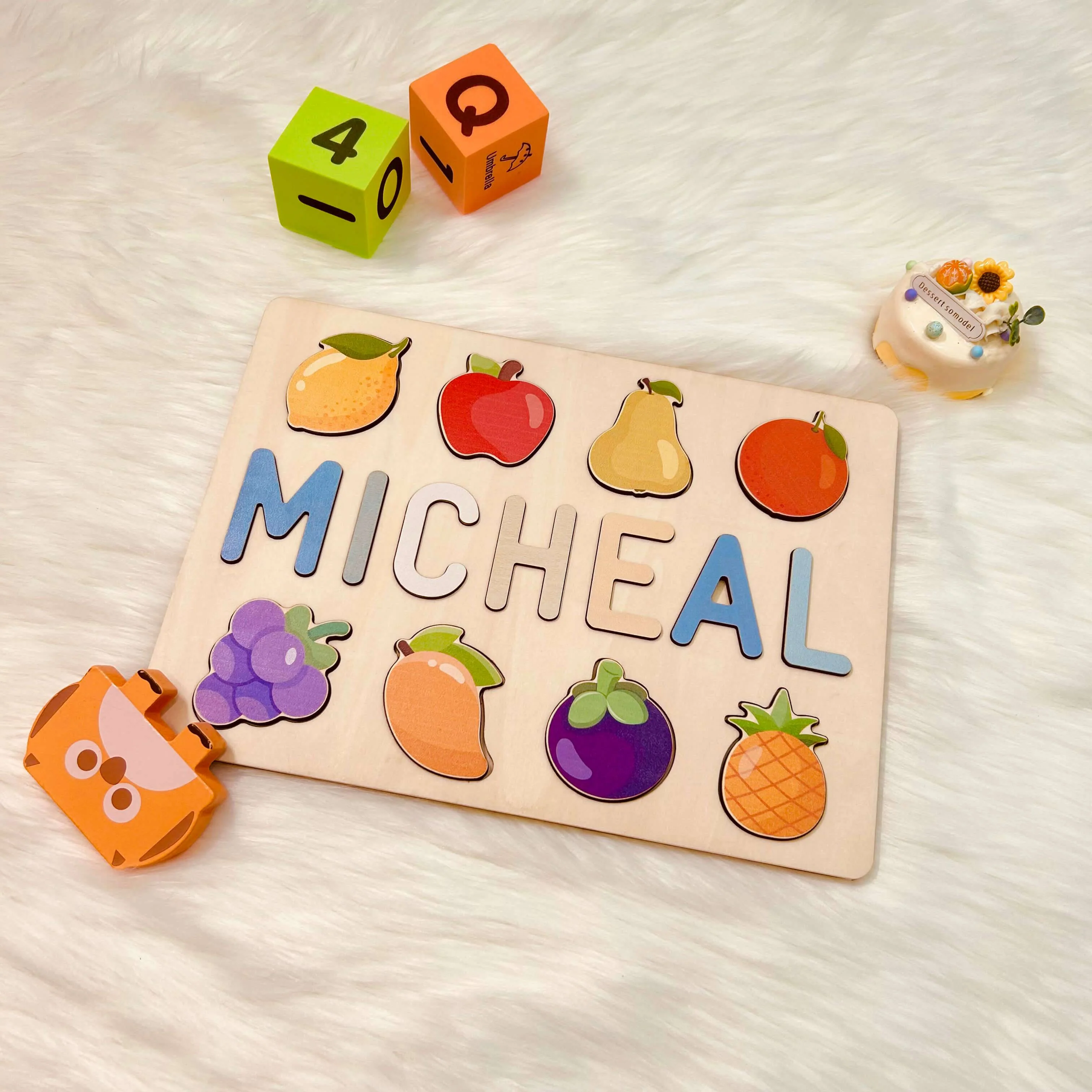 Personalized Wooden Baby Name Puzzle with Food - Image 7