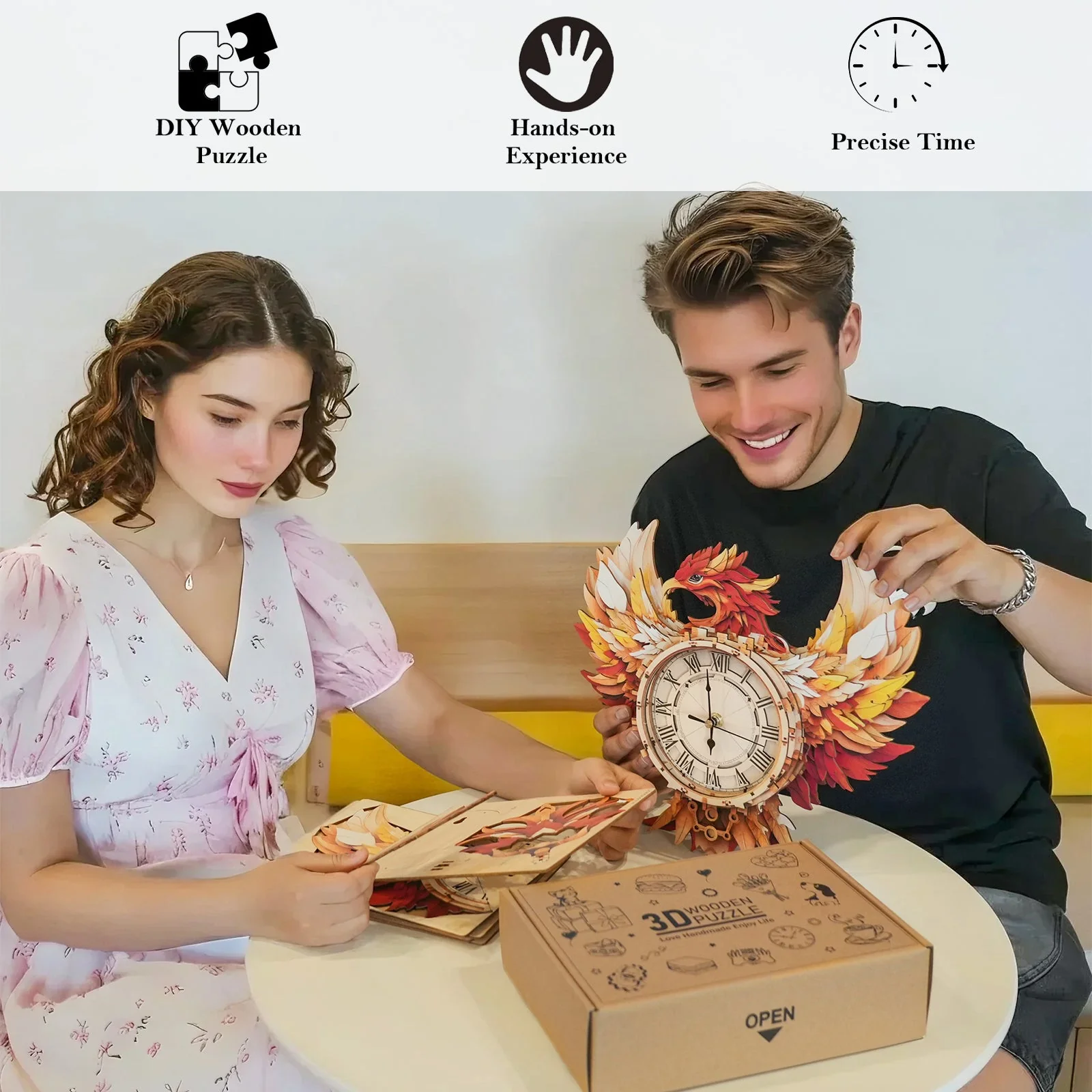 Phoenix– DIY Wooden Clock, 3D Puzzle Craft Kit - Image 6