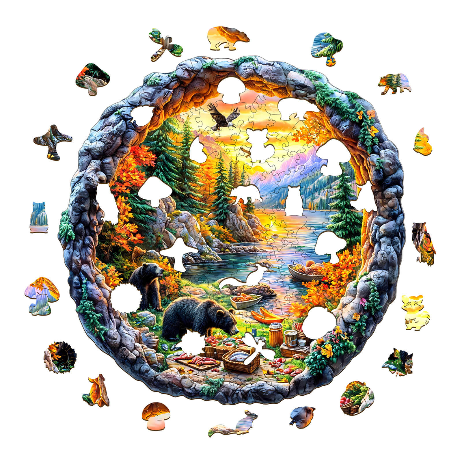 3D Picnic by the lake Wooden Jigsaw Puzzle - Image 3