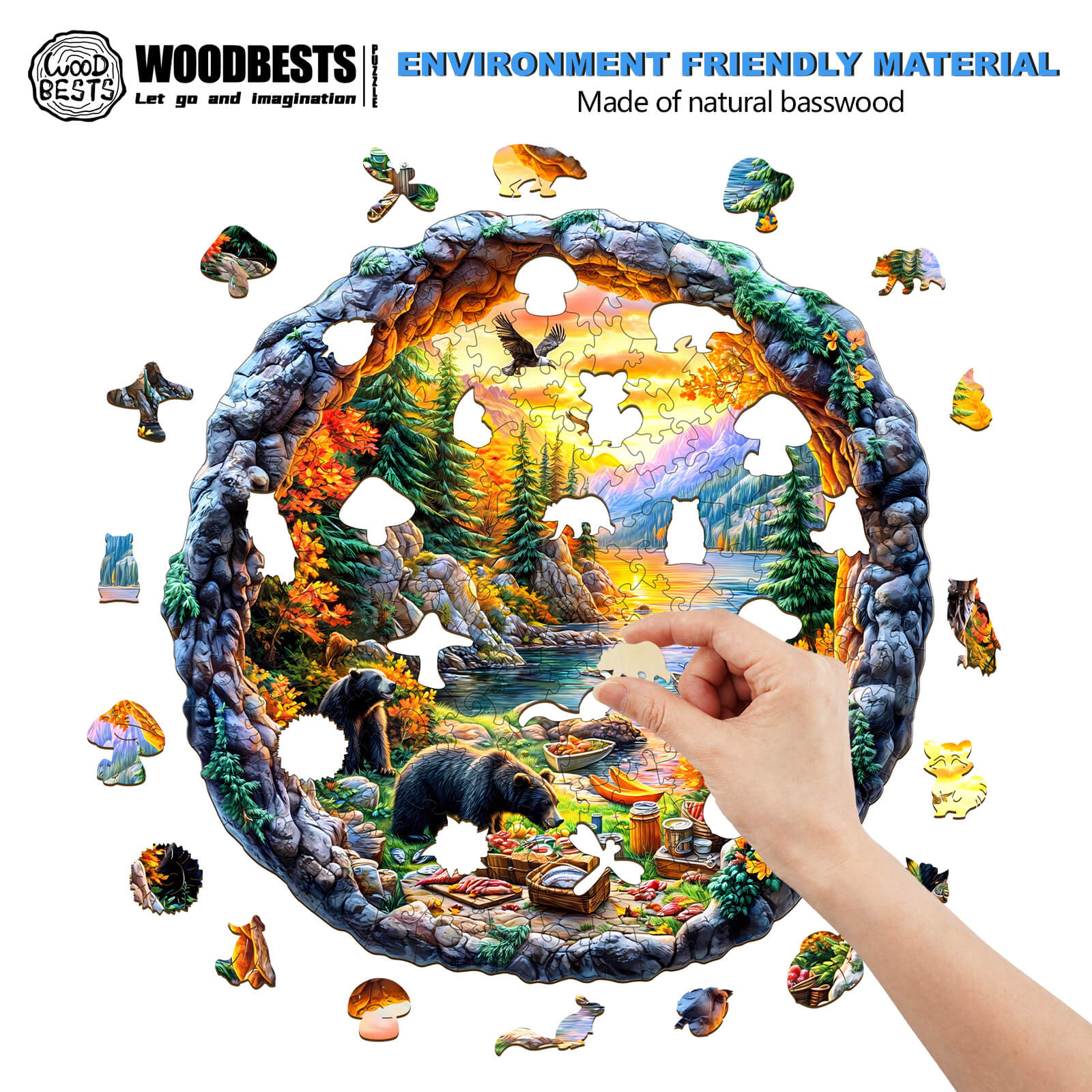 3D Picnic by the lake Wooden Jigsaw Puzzle - Image 5