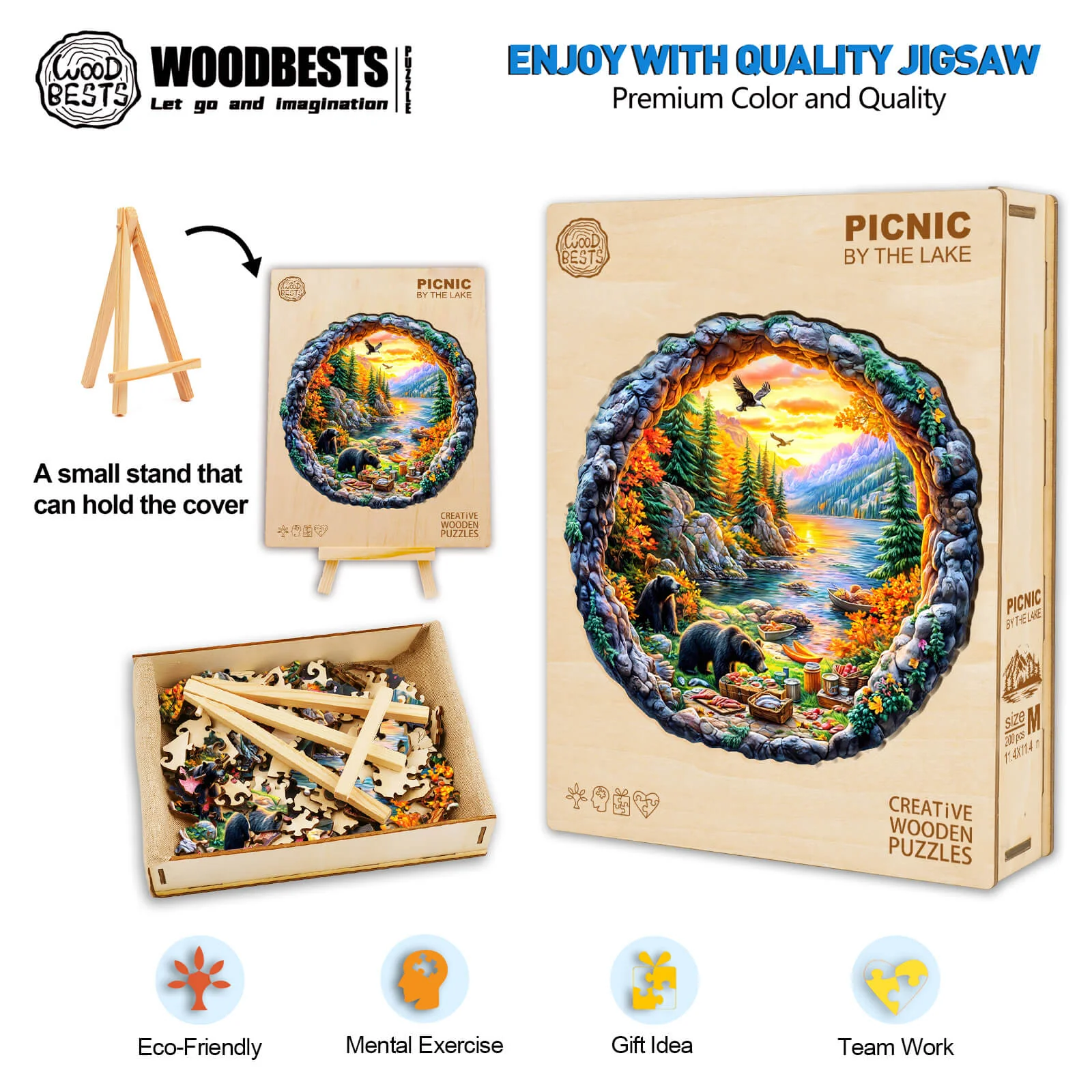 3D Picnic by the lake Wooden Jigsaw Puzzle - Image 6