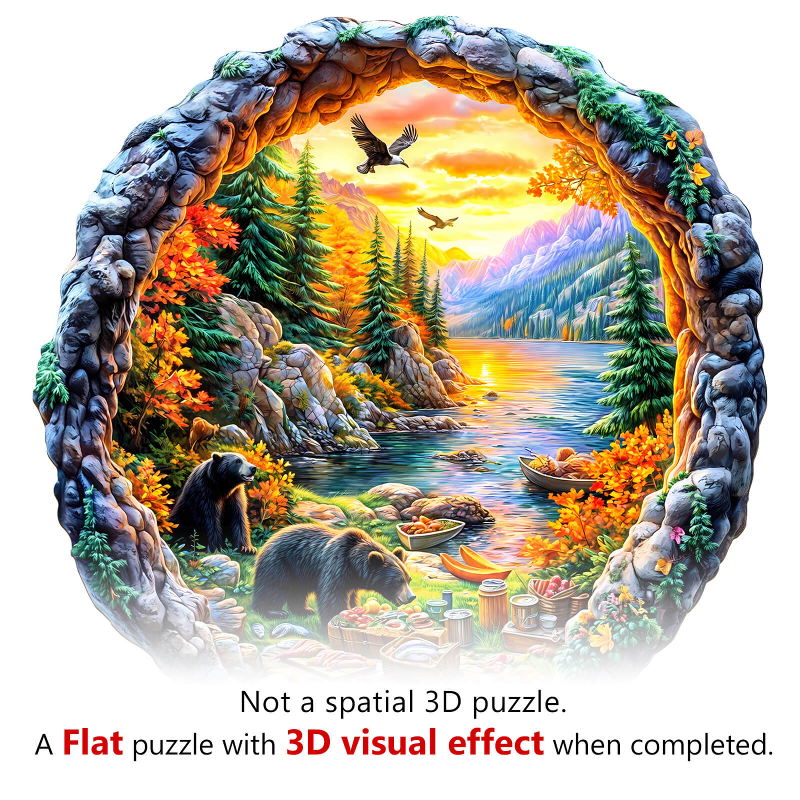 3D Picnic by the lake Wooden Jigsaw Puzzle - Image 7
