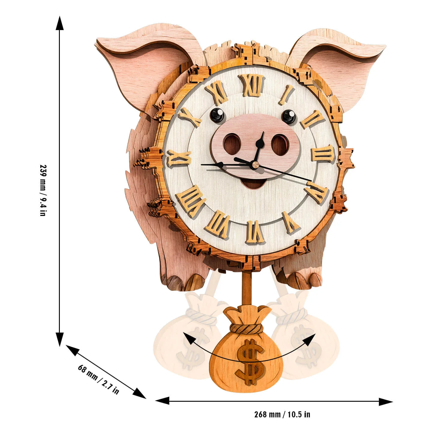 Pig – DIY Wooden Clock, 3D Puzzle Craft Kit - Image 5