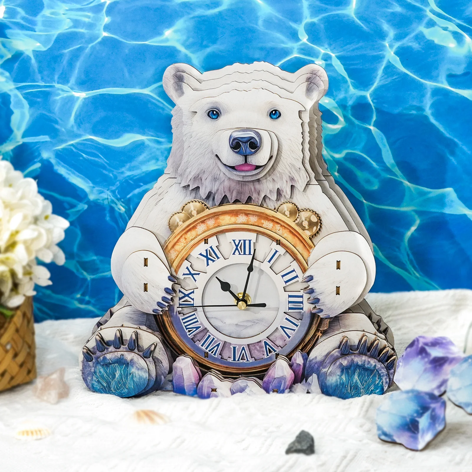Polar bears– DIY Wooden Clock, 3D Puzzle Craft Kit - Image 3