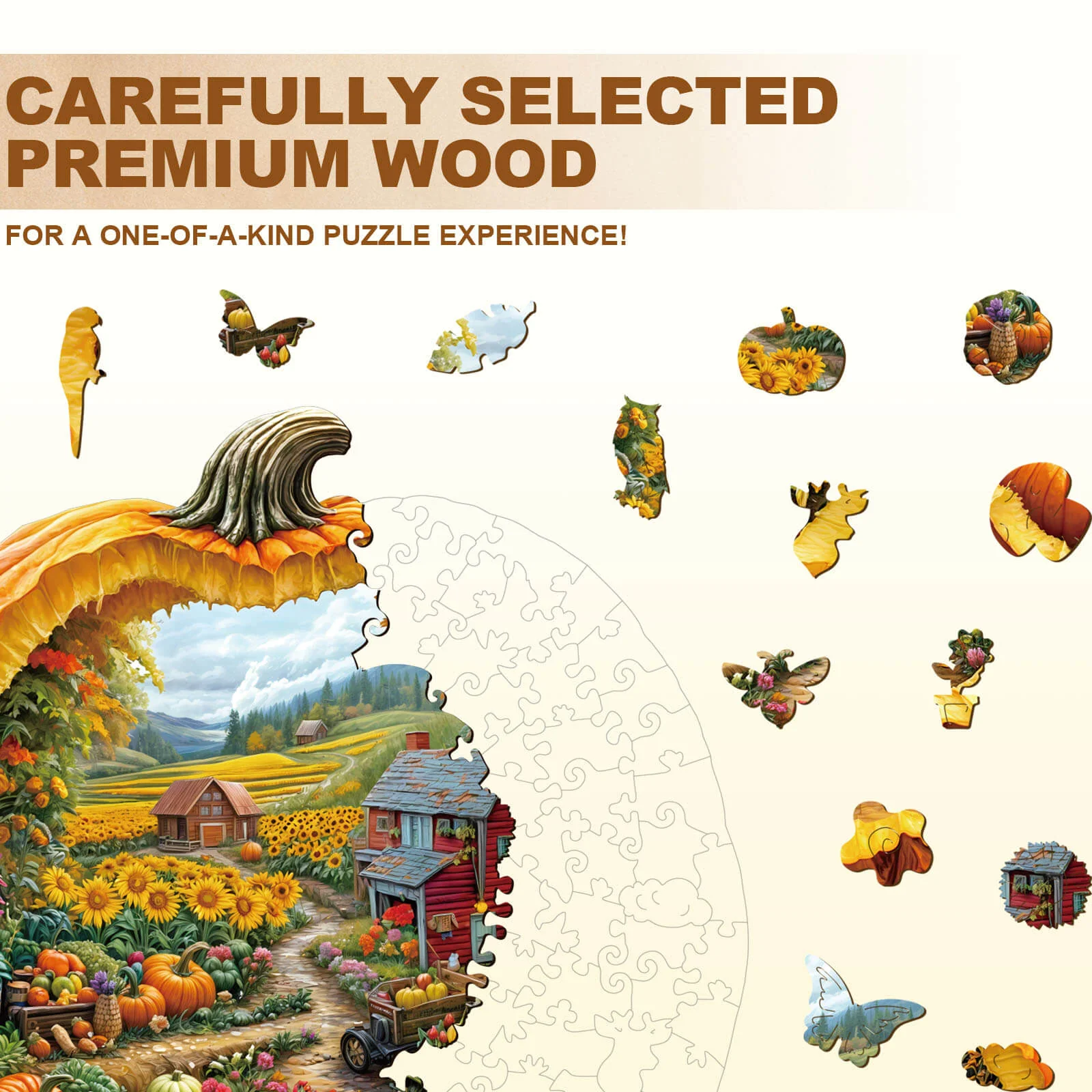 Pumpkin Summer Farm Wooden Jigsaw Puzzle - Image 2
