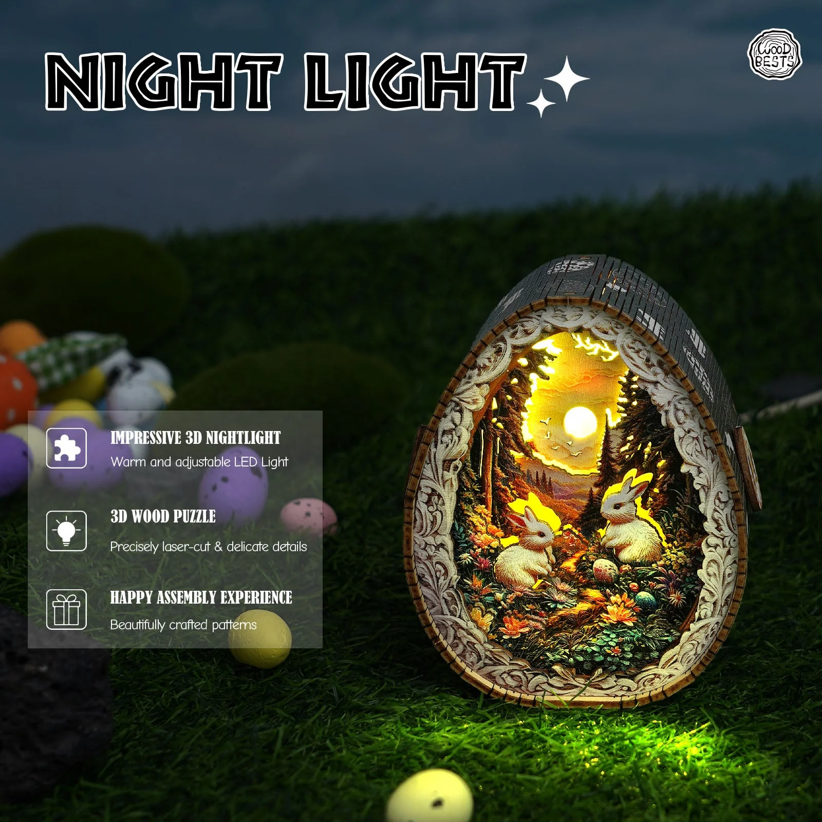 Rabbit in the Forest Kit - 3D Wooden Puzzle Night Light - Image 5