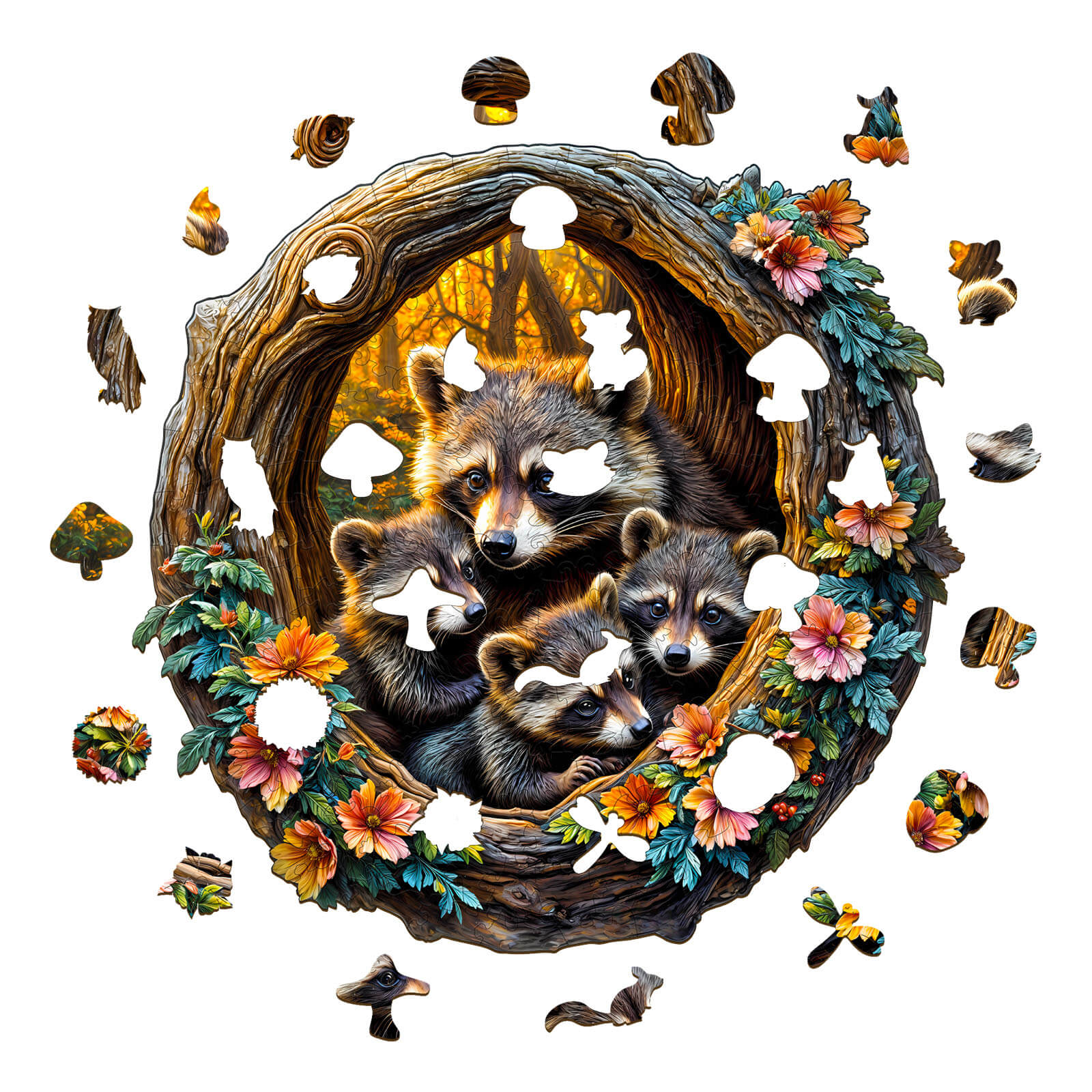 Raccoon Family Wooden Jigsaw Puzzle - Image 2