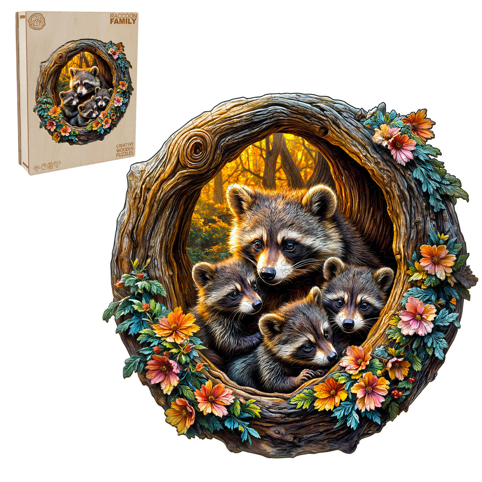 Raccoon Family Wooden Jigsaw Puzzle - Image 3