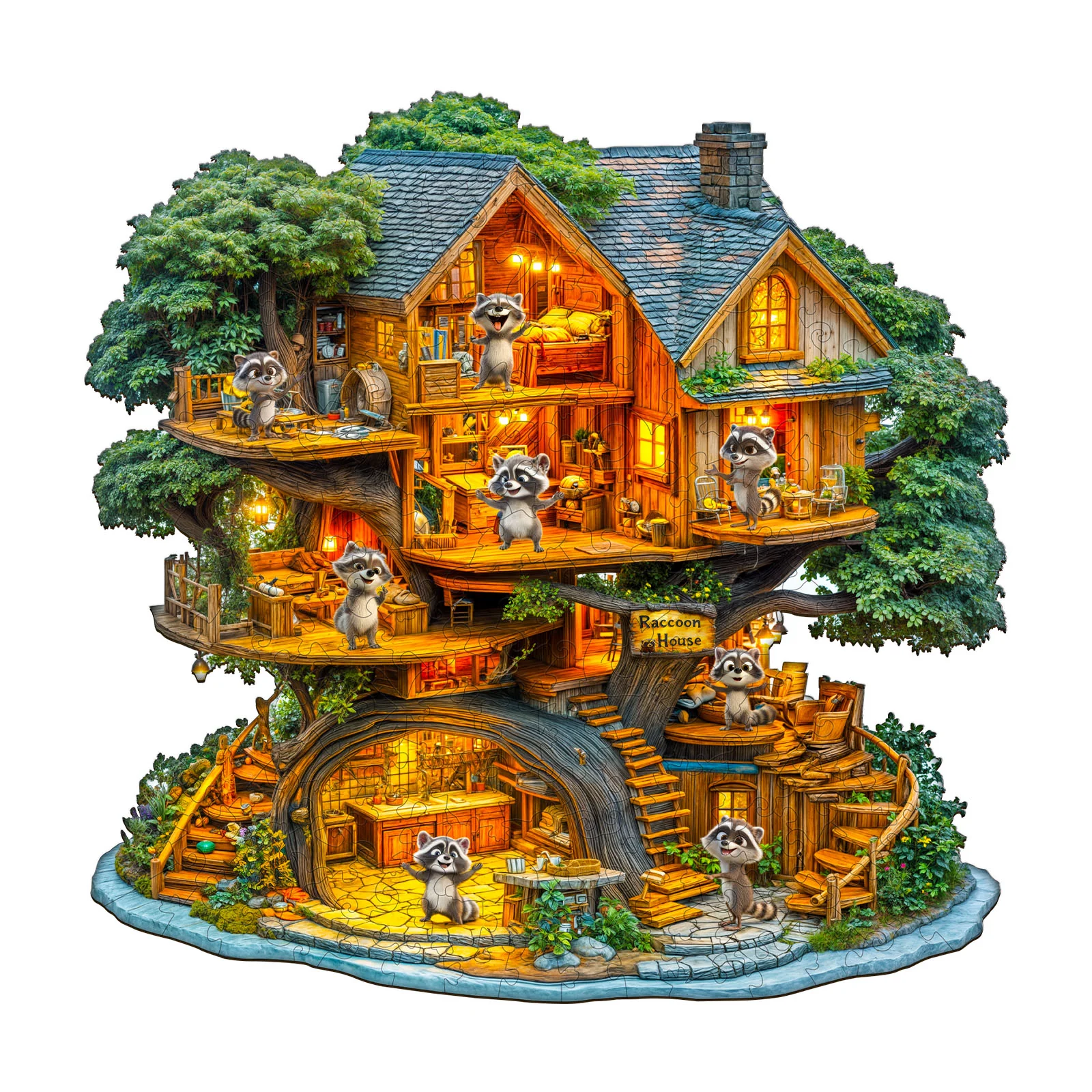 Raccoon House Wooden Jigsaw Puzzle