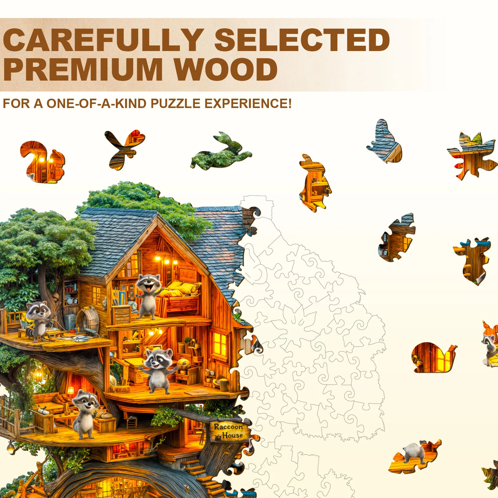Raccoon House Wooden Jigsaw Puzzle - Image 3