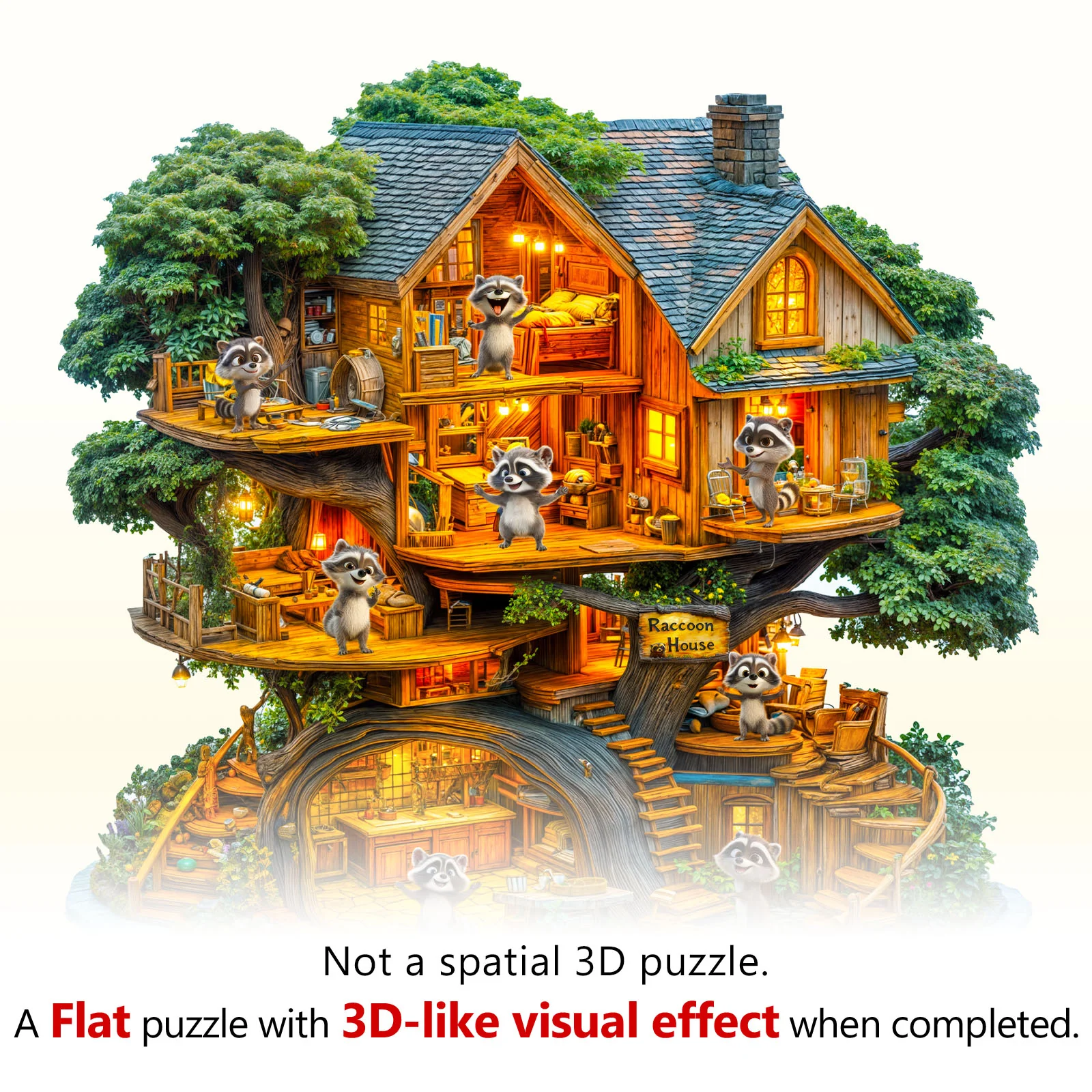 Raccoon House Wooden Jigsaw Puzzle - Image 4