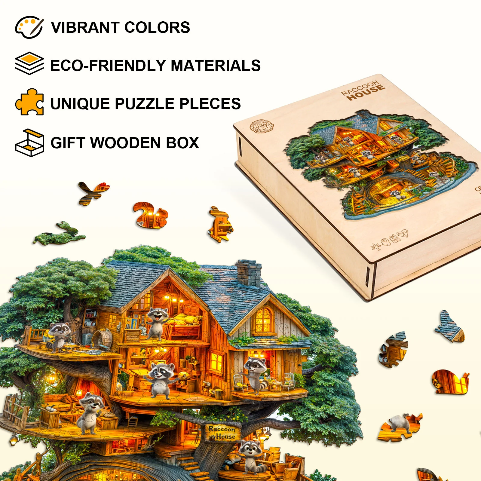 Raccoon House Wooden Jigsaw Puzzle - Image 8