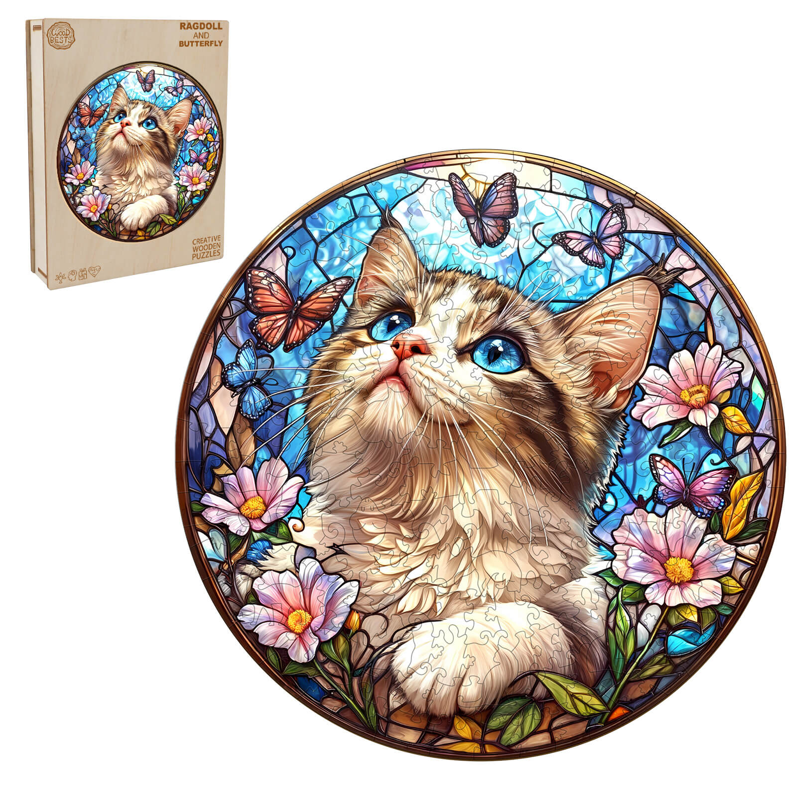 Ragdoll and Butterfly Wooden Jigsaw Puzzle - Image 3