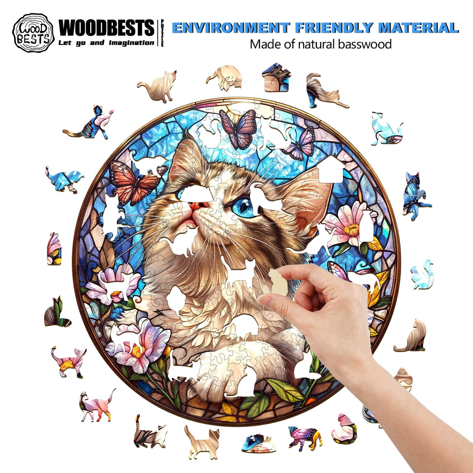 Ragdoll and Butterfly Wooden Jigsaw Puzzle - Image 4