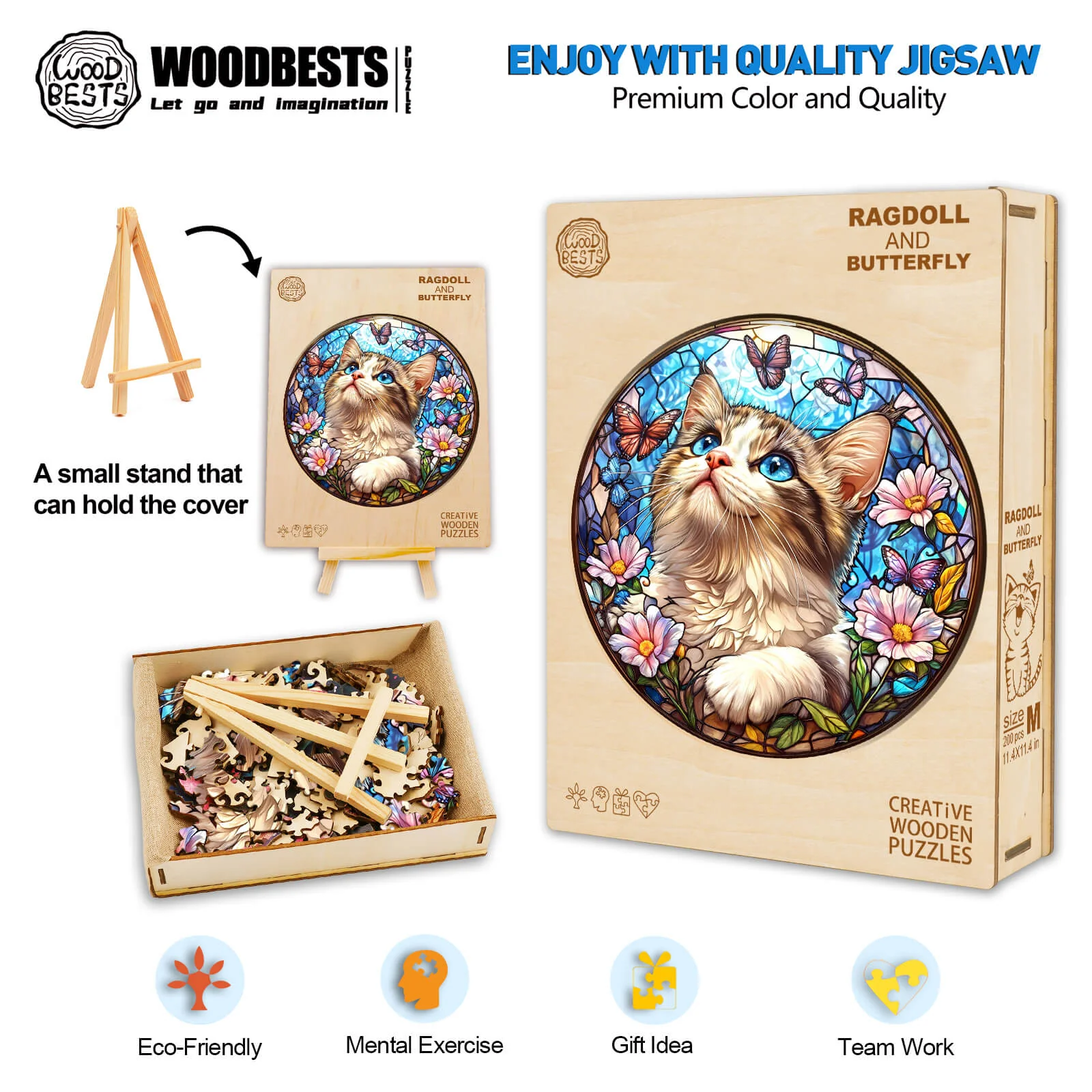 Ragdoll and Butterfly Wooden Jigsaw Puzzle - Image 6