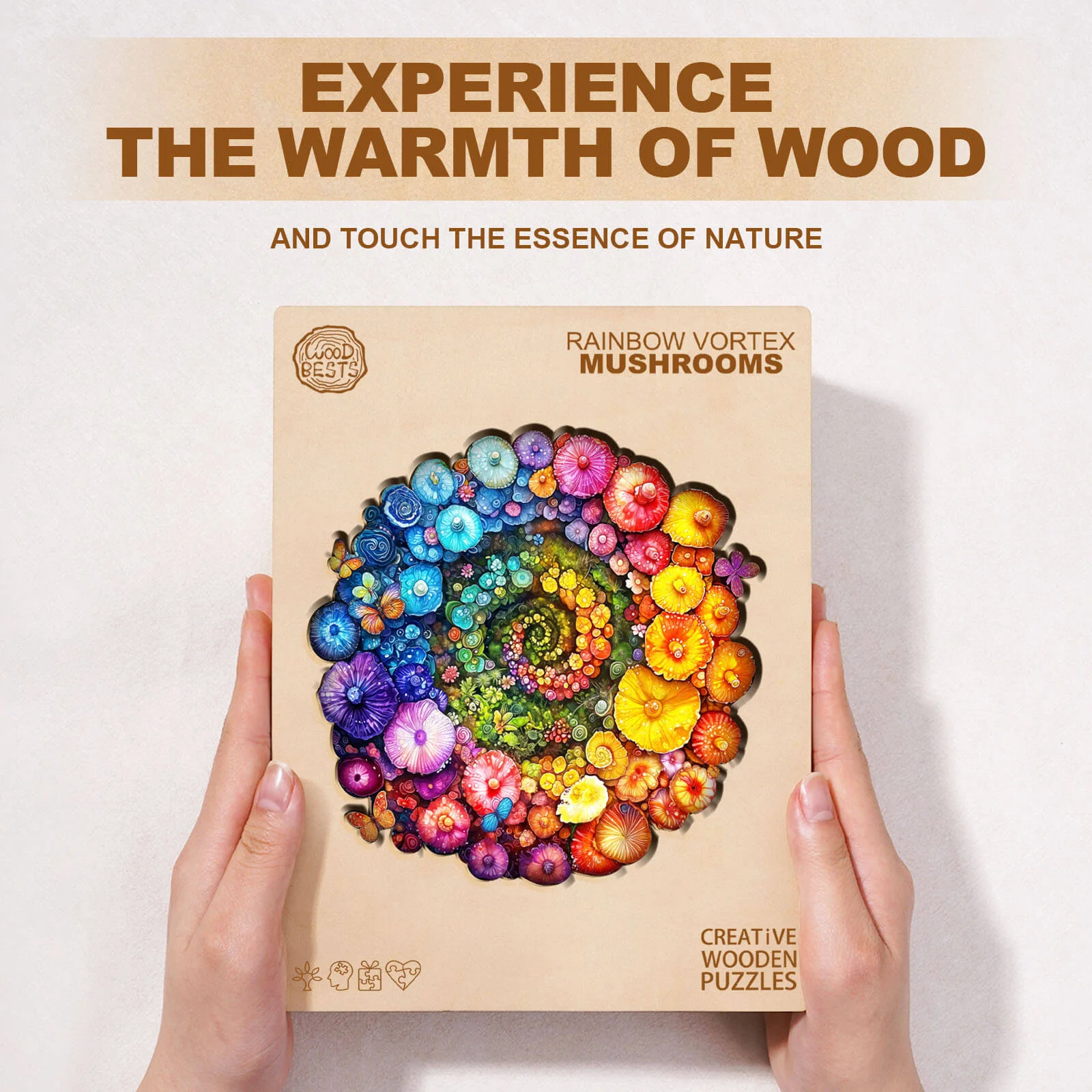 Rainbow vortex mushrooms Wooden Jigsaw Puzzle - Image 3