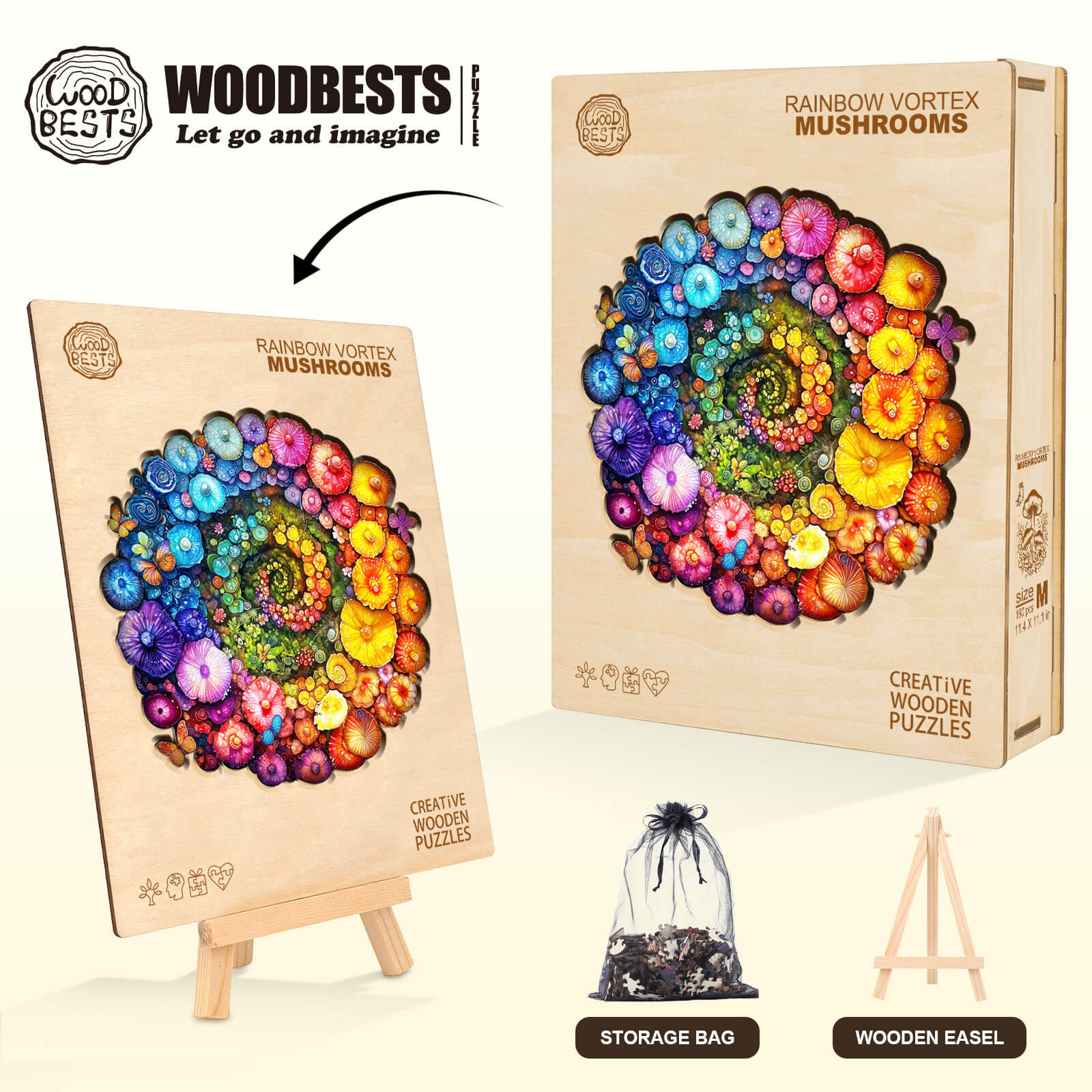 Rainbow vortex mushrooms Wooden Jigsaw Puzzle - Image 6