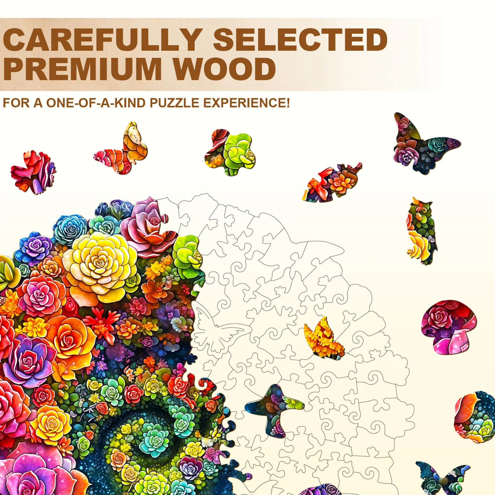 Rainbow vortex succulents Wooden Jigsaw Puzzle - Image 2