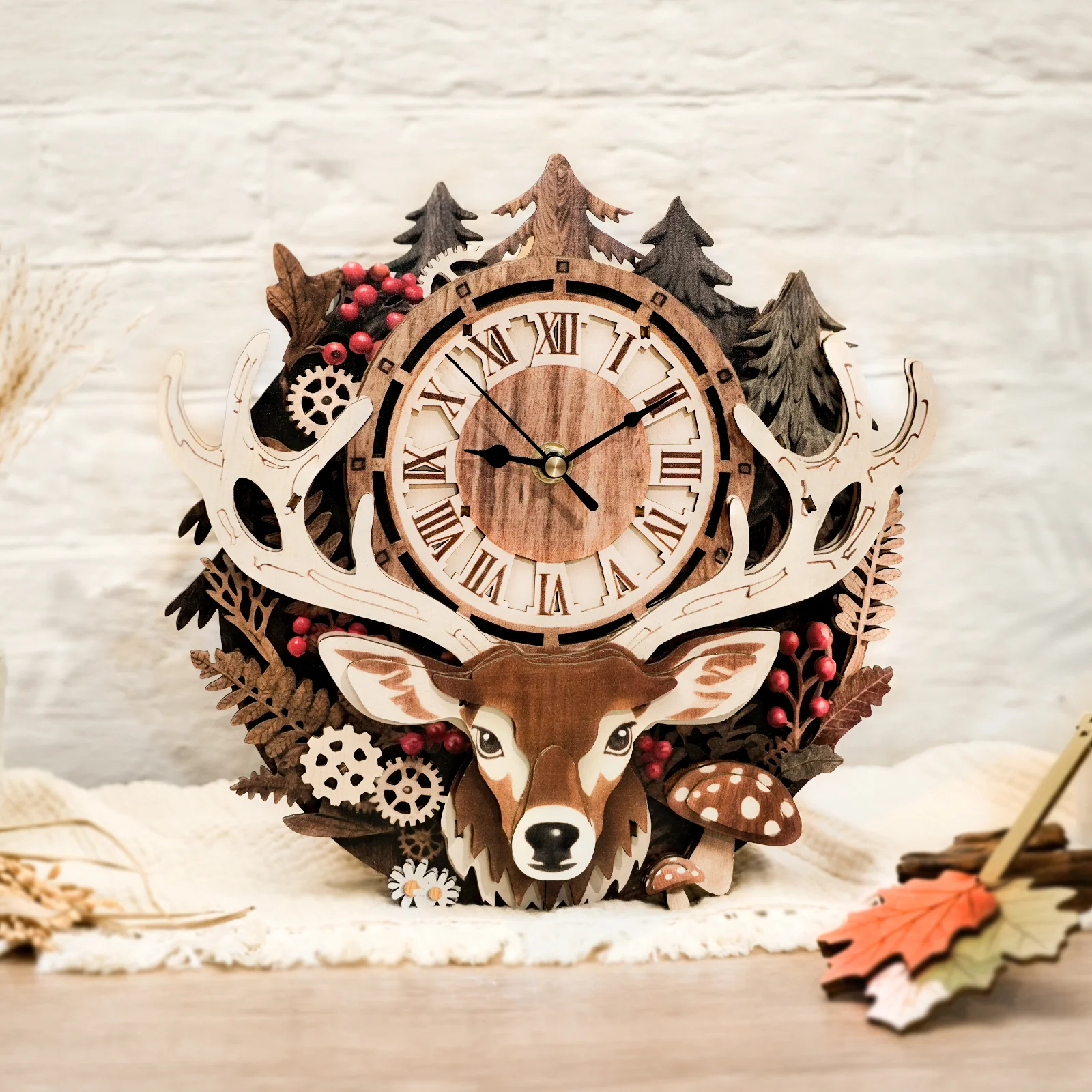 Reindeer– DIY Wooden Clock, 3D Puzzle Craft Kit - Image 3