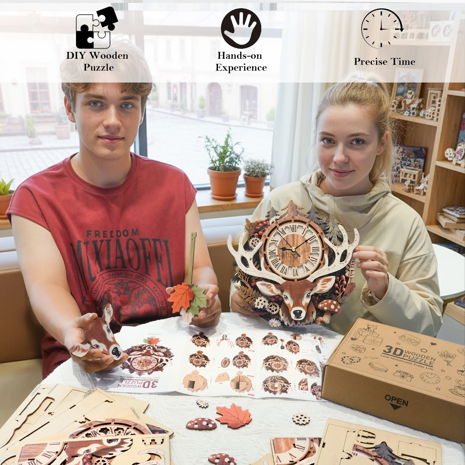 Reindeer– DIY Wooden Clock, 3D Puzzle Craft Kit - Image 6