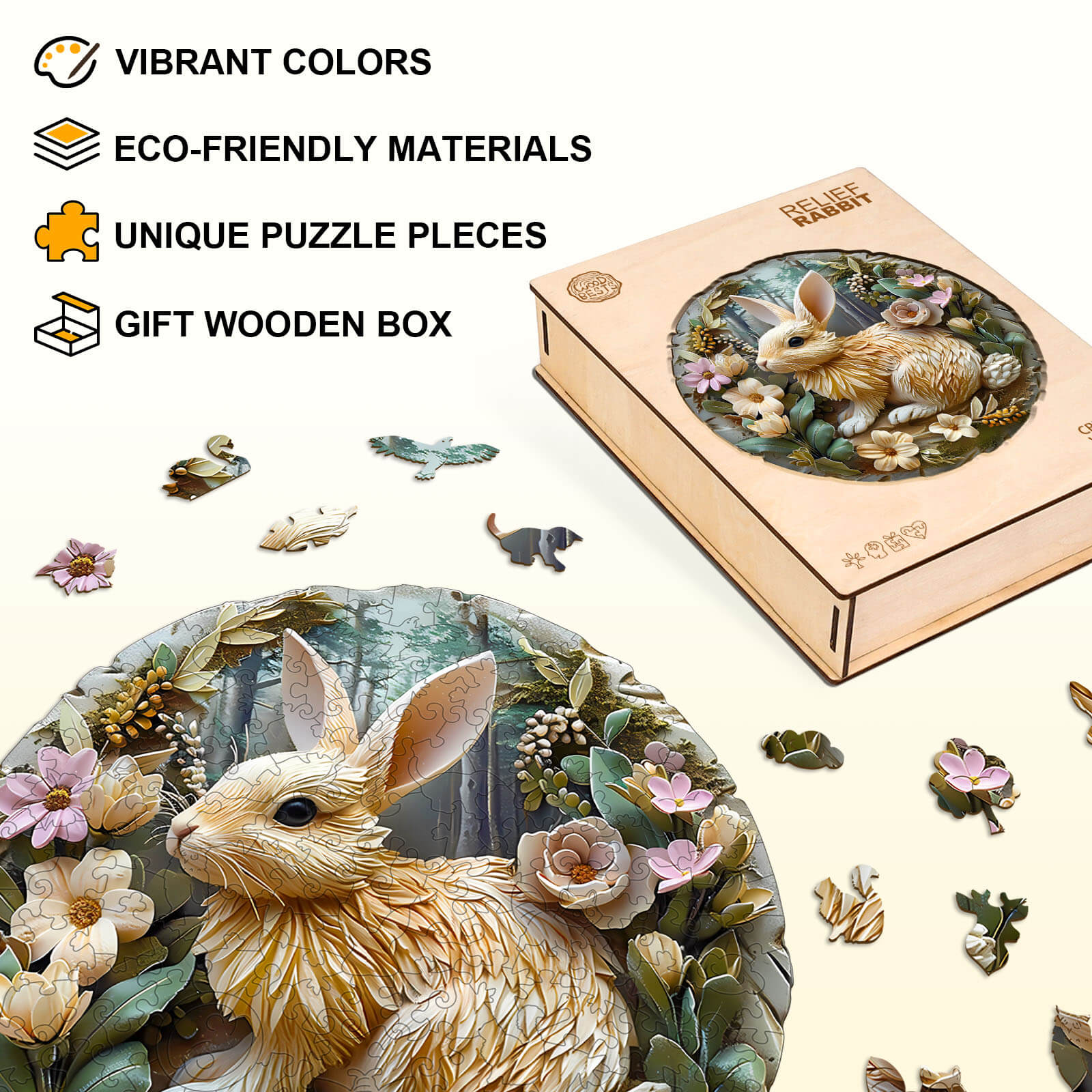 Relief Rabbit Wooden Jigsaw Puzzle - Image 5