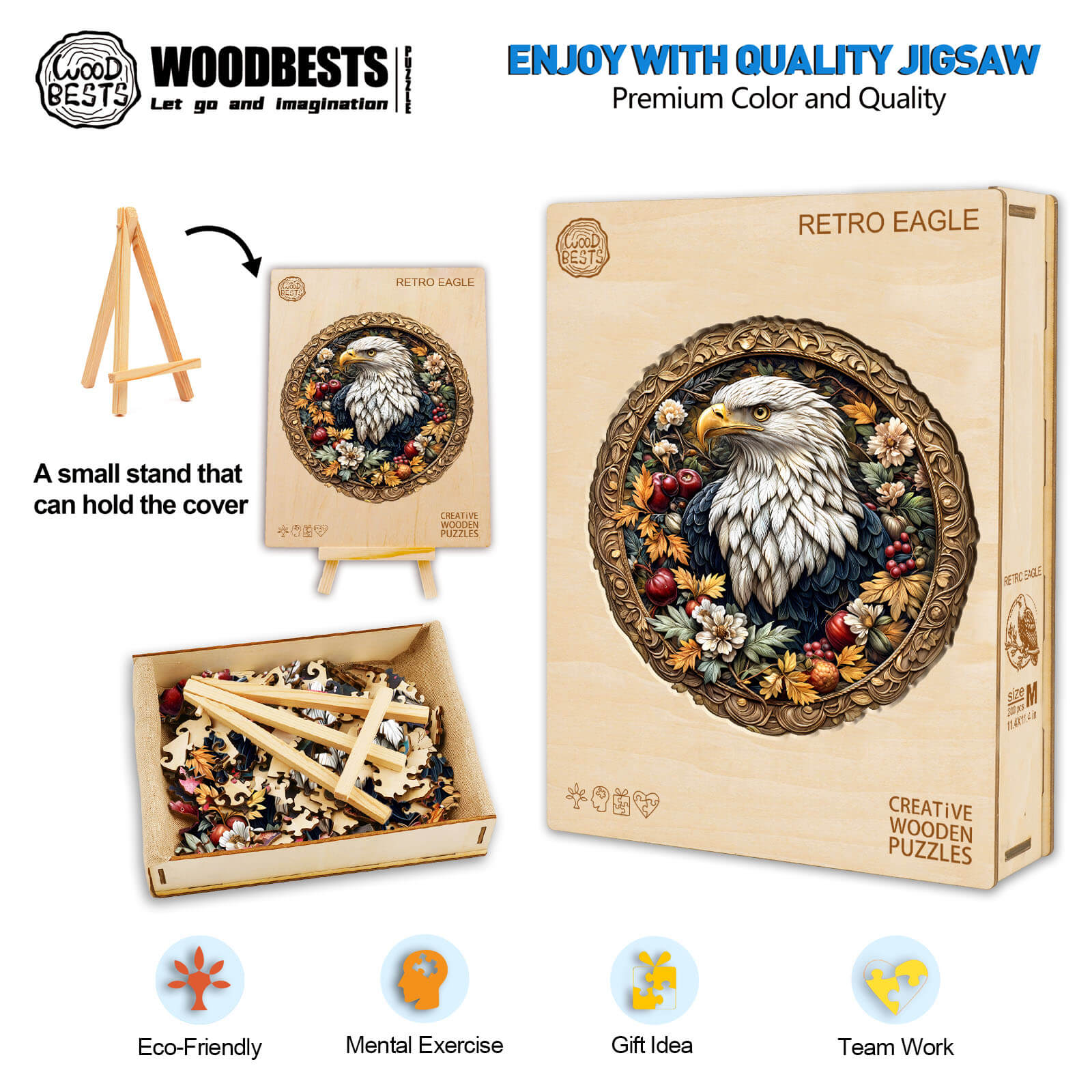 Retro Eagle Wooden Jigsaw Puzzle - Image 5