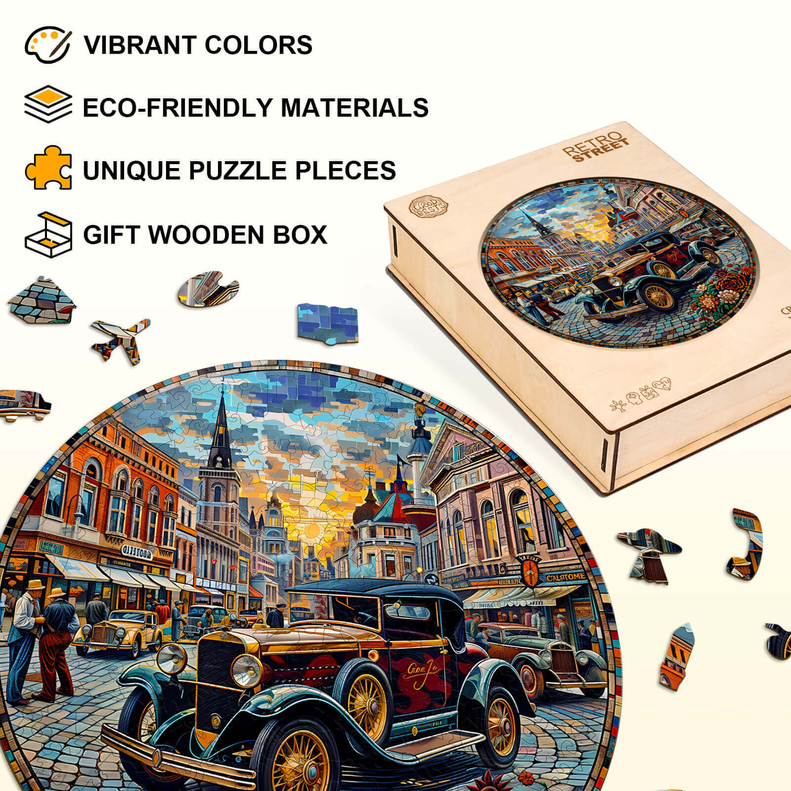 Retro Street Wooden Jigsaw Puzzle - Image 4