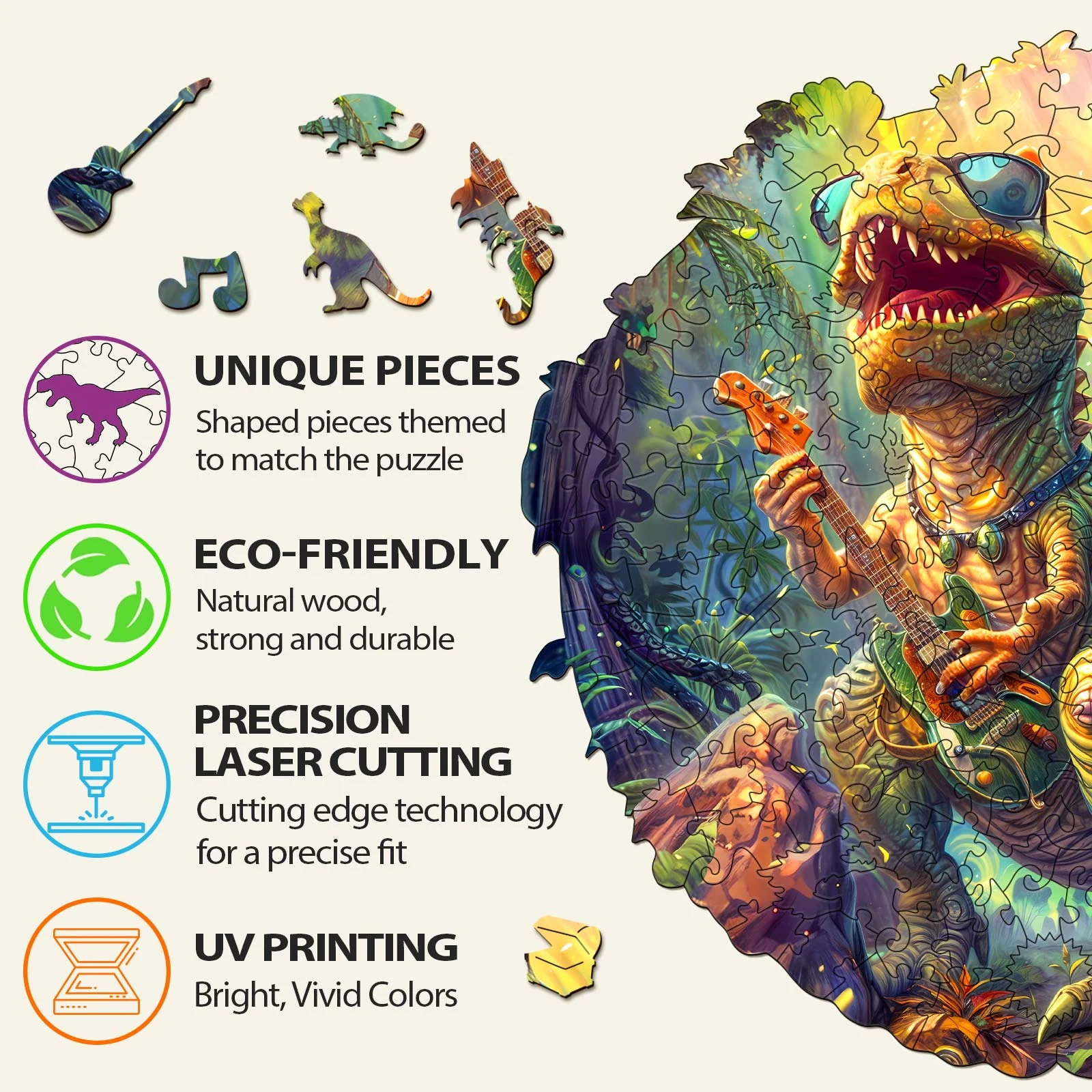 Rock Dinosaur-2 Wooden Jigsaw Puzzle - Image 5