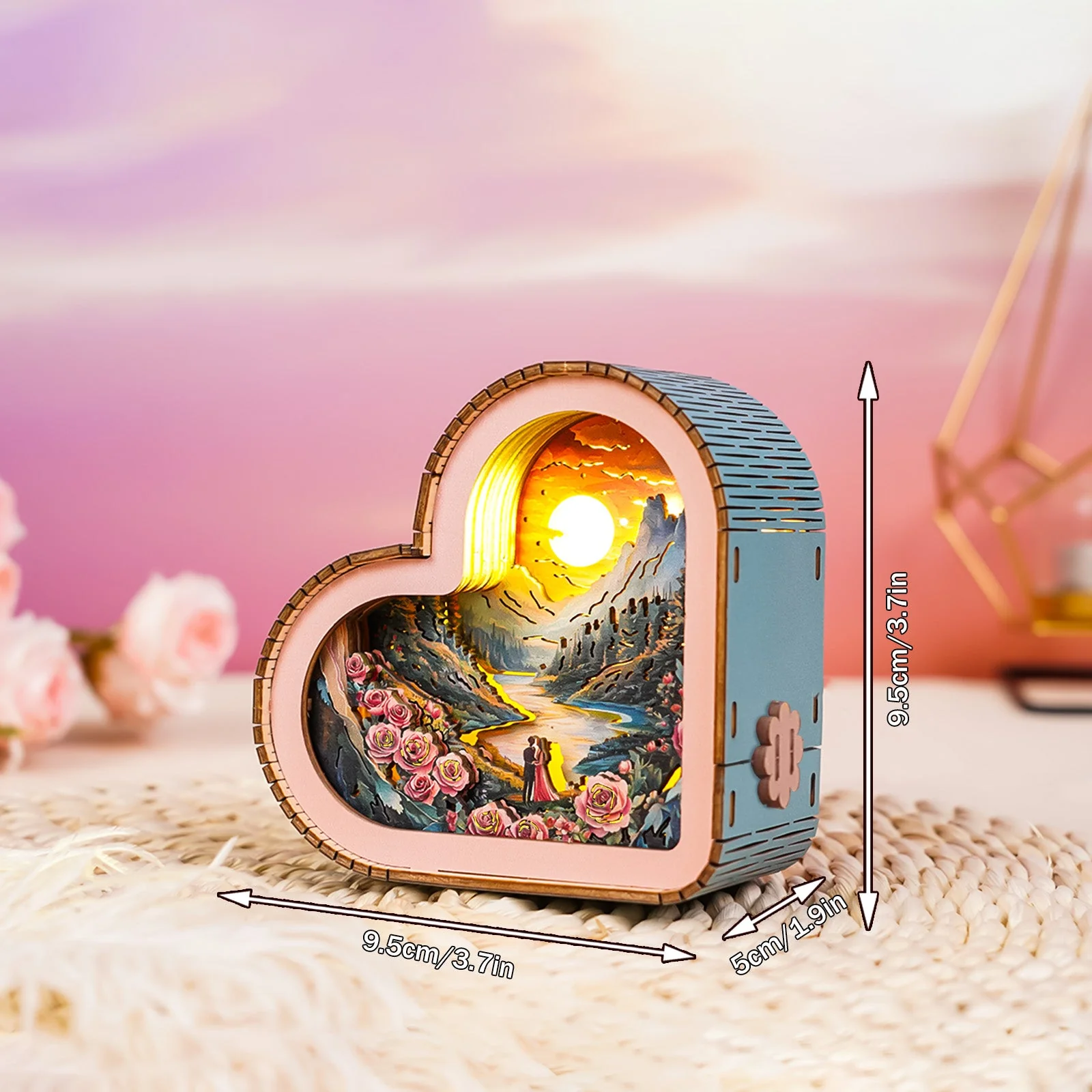 Roses and Lovers Kit - 3D Wooden Puzzle Night Light - Image 3
