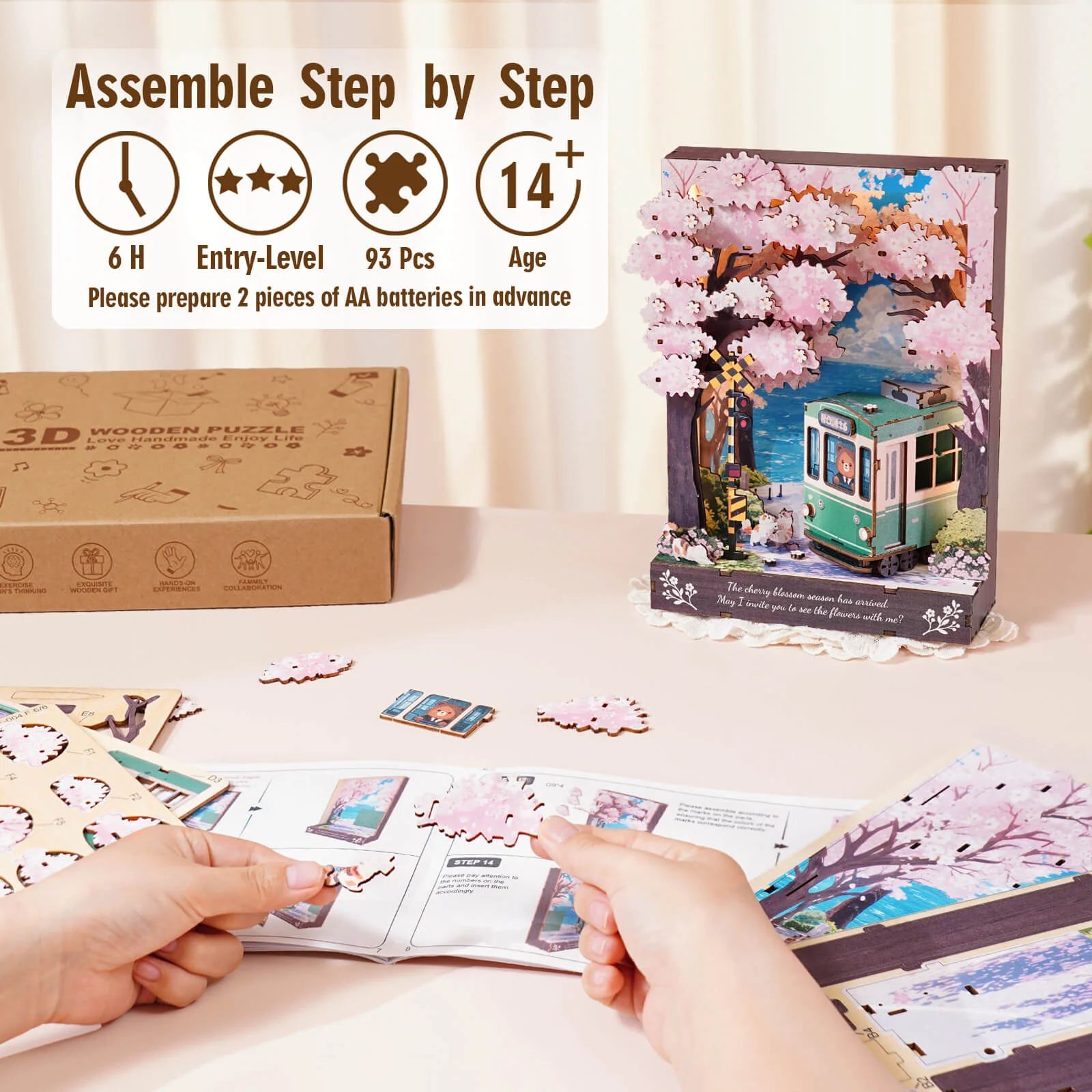 Sakura Rendezvous – DIY Wooden Painting, 3D Puzzle Craft Kit - Image 7