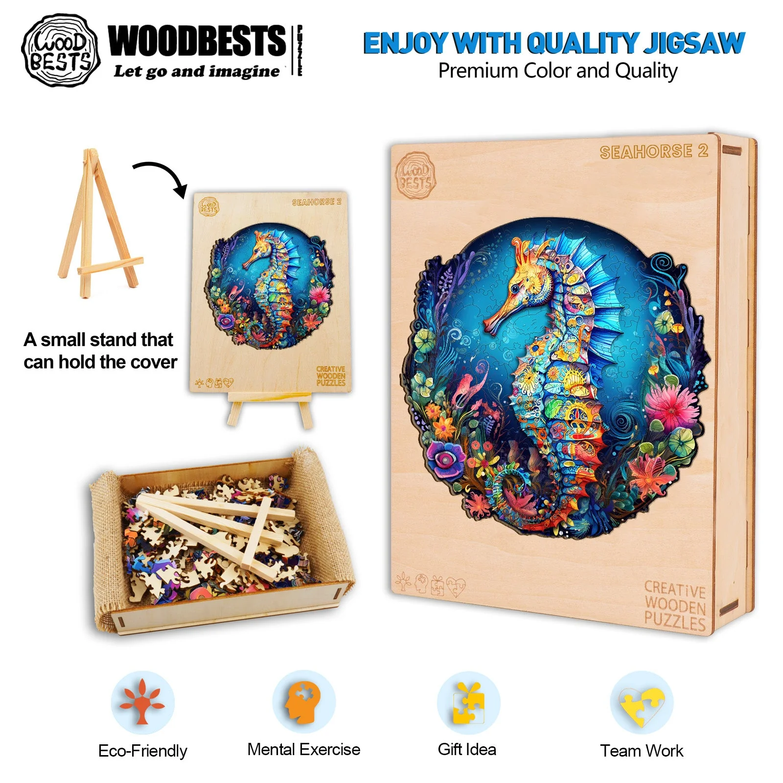 Seahorse 2 Wooden Jigsaw Puzzle - Image 6