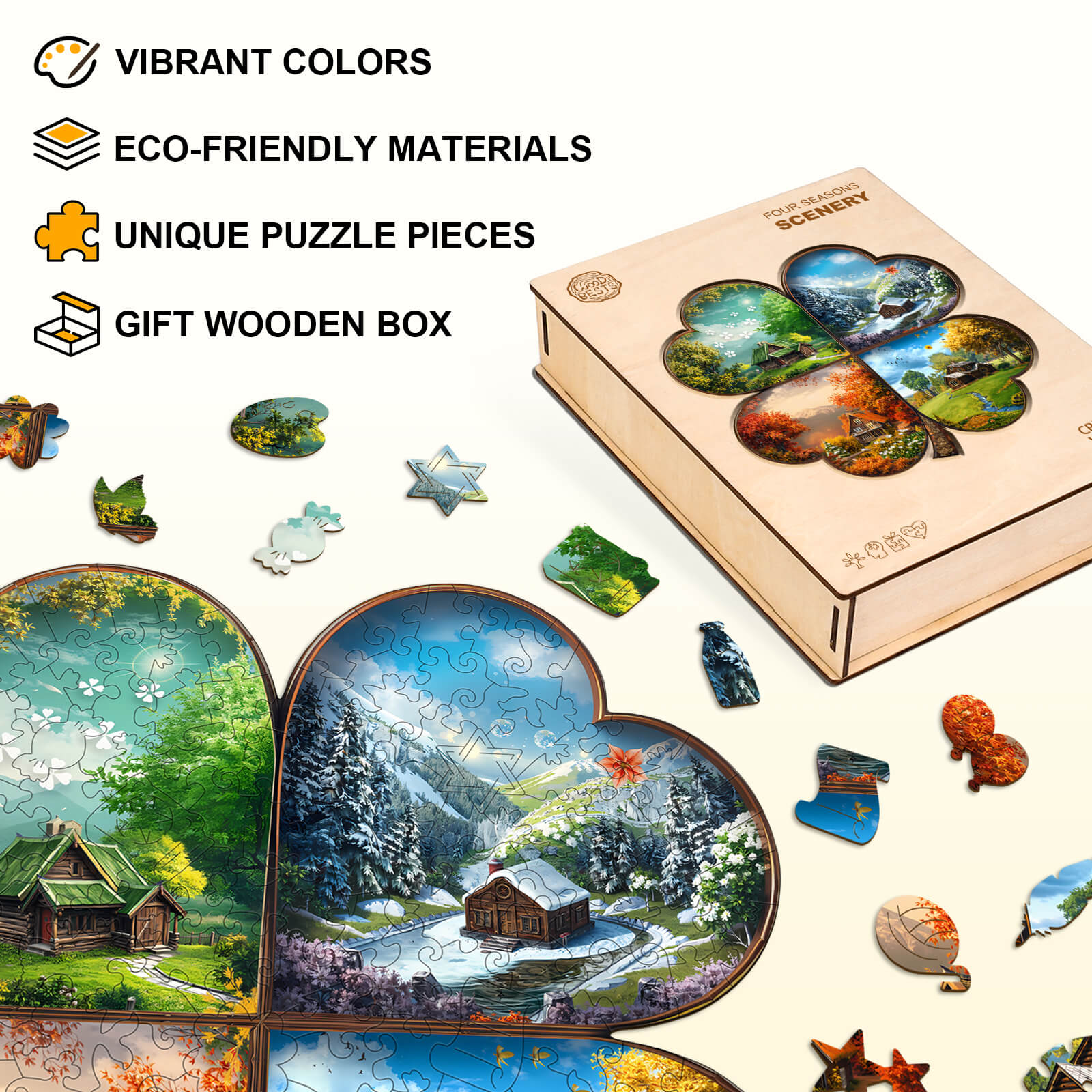 Seasons Scenery Wooden Jigsaw Puzzle - Image 3