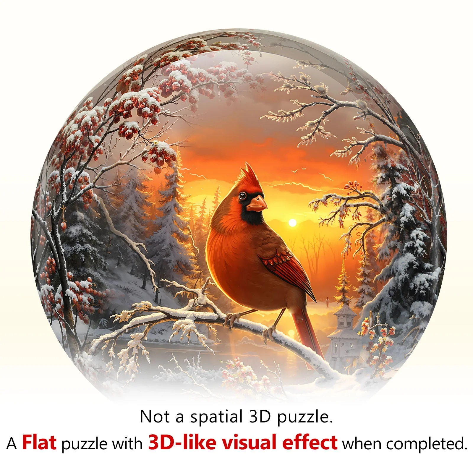 Snow Cardinal Wooden Jigsaw Puzzle - Image 3