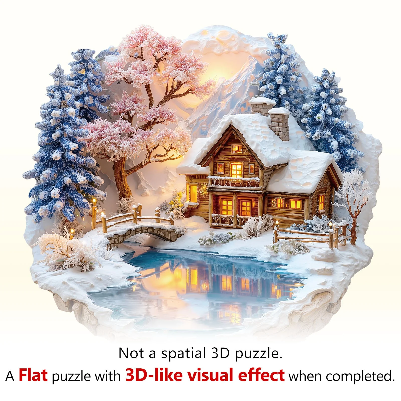 Snow scene on the lake Wooden Jigsaw Puzzle - Image 3