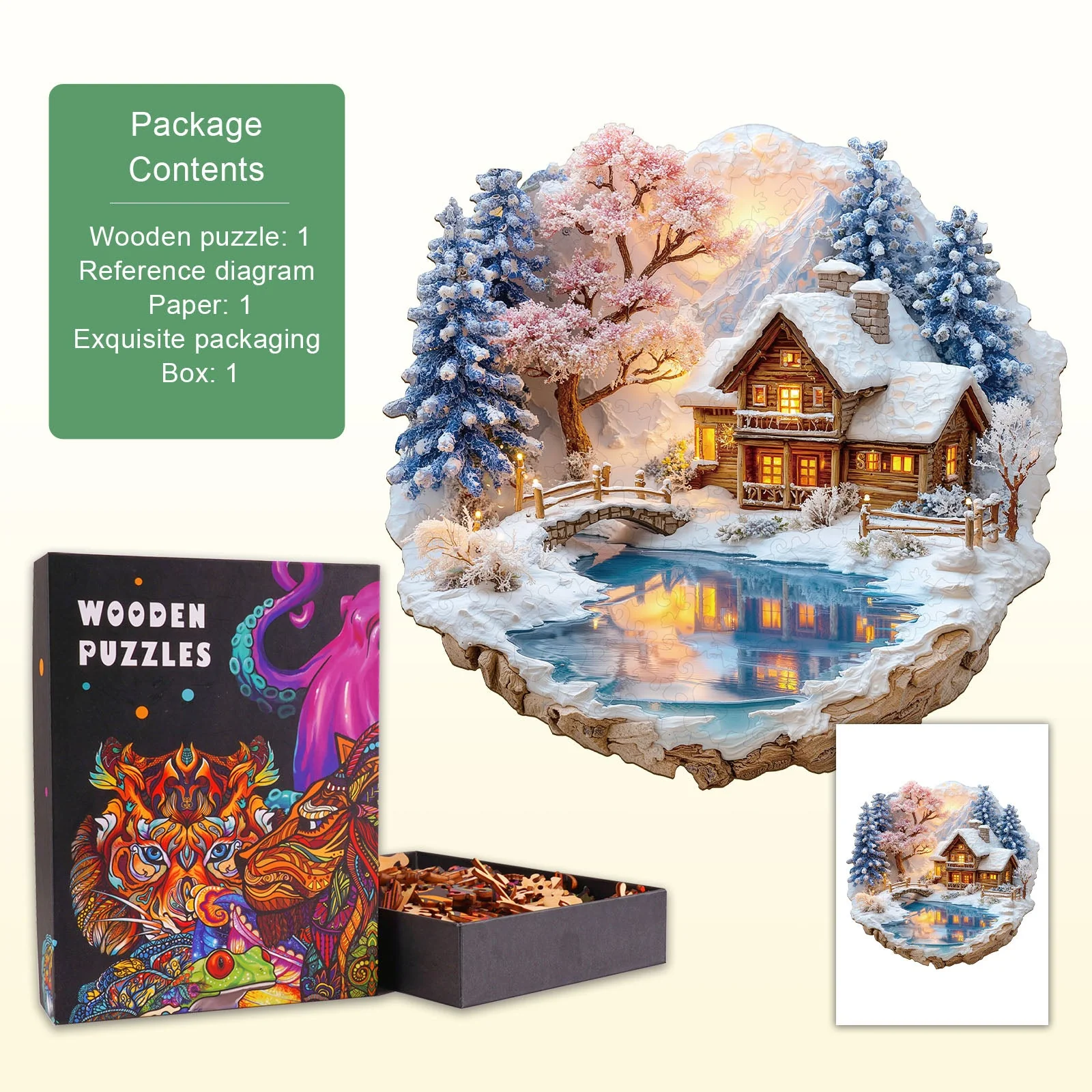 Snow scene on the lake Wooden Jigsaw Puzzle - Image 5
