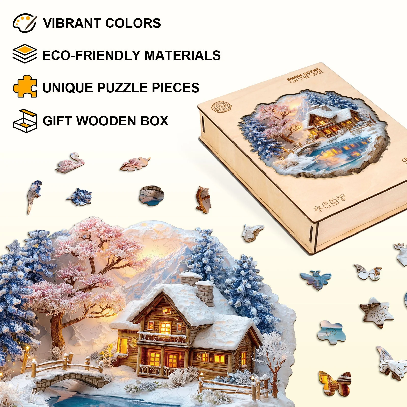 Snow scene on the lake Wooden Jigsaw Puzzle - Image 7