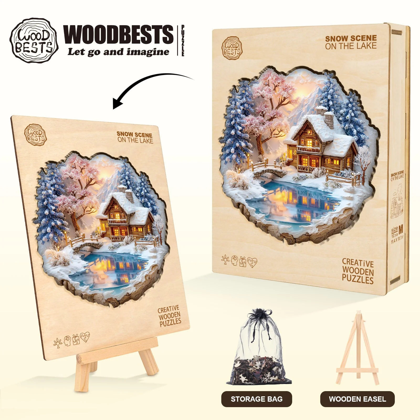 Snow scene on the lake Wooden Jigsaw Puzzle - Image 8