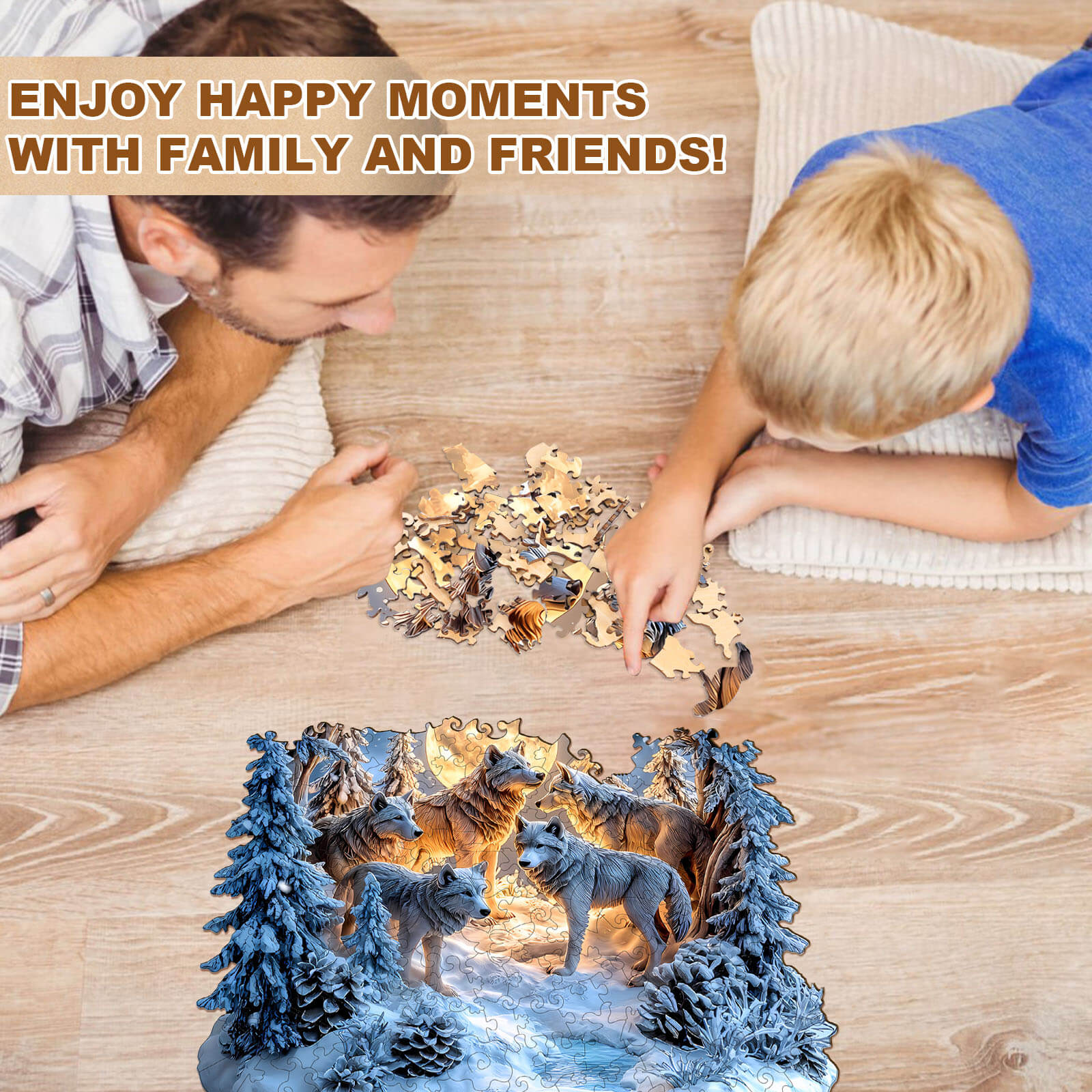 Snowy Night Wolf Pack Wooden Jigsaw Puzzle - Image 10