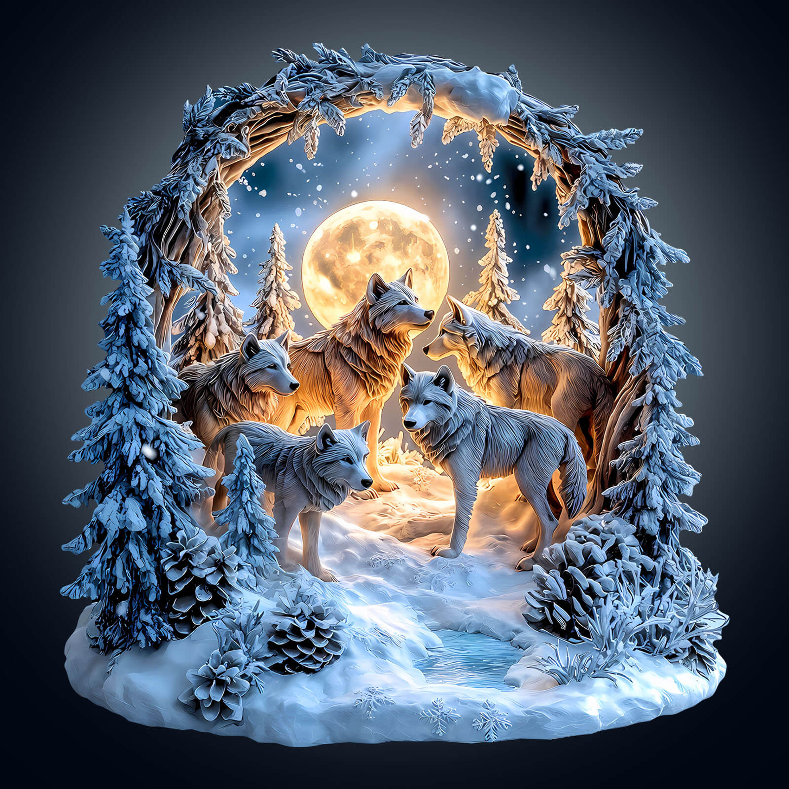 Snowy Night Wolf Pack Wooden Jigsaw Puzzle - Image 2
