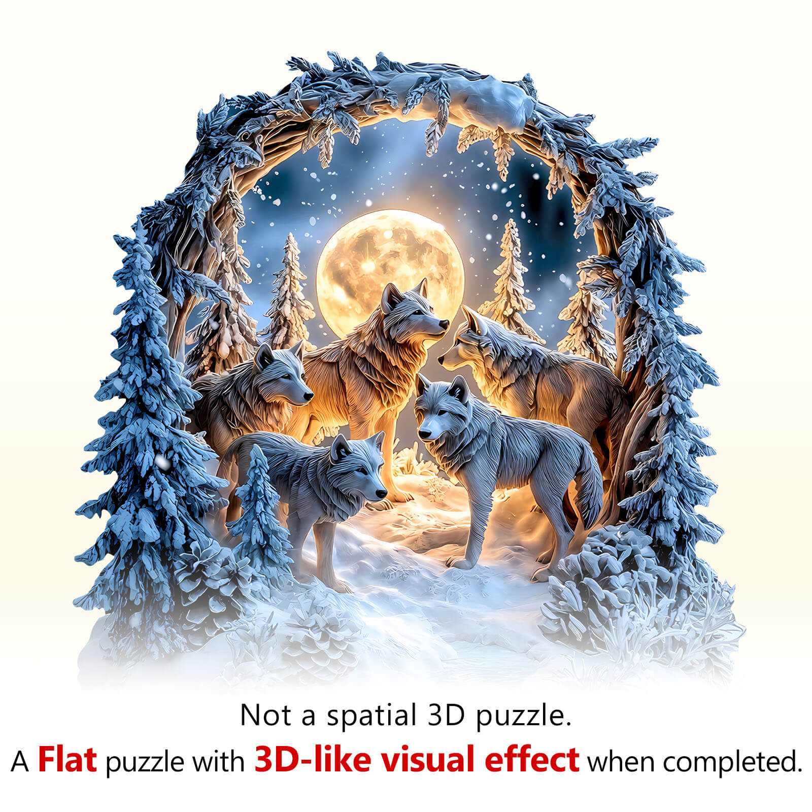 Snowy Night Wolf Pack Wooden Jigsaw Puzzle - Image 8