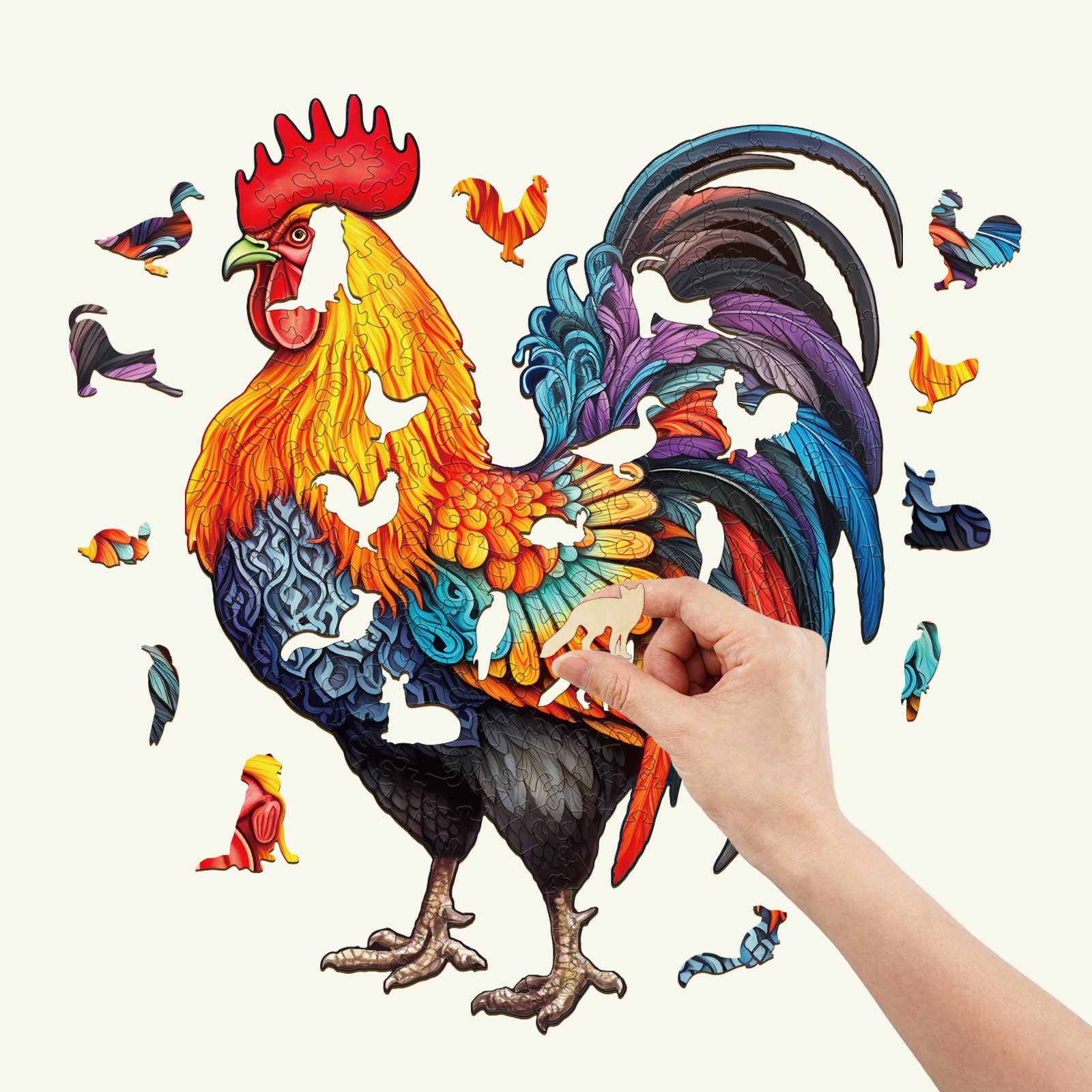 Spirited Rooster 2 Wooden Jigsaw Puzzle - Image 2