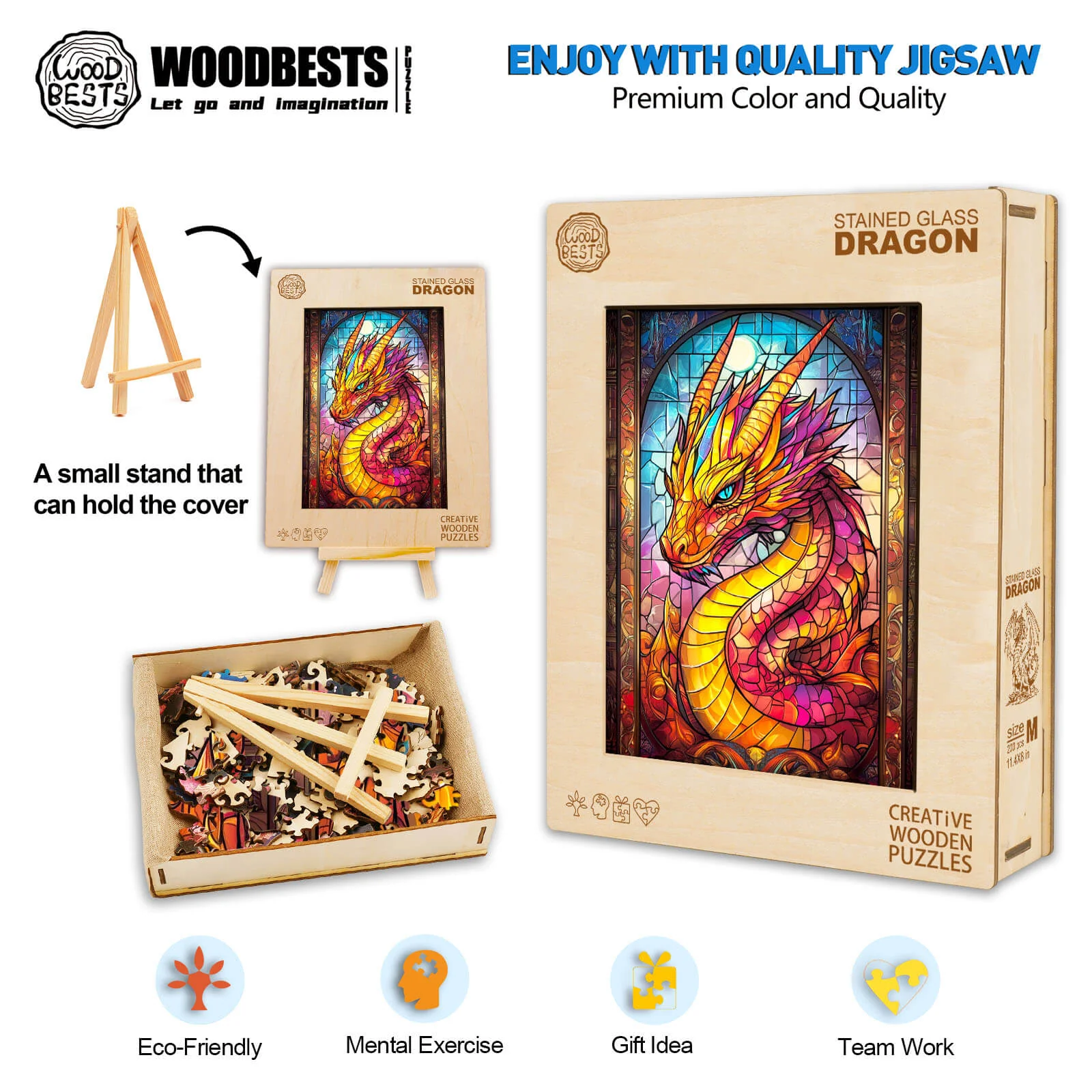 Stained Glass Dragon Wooden Jigsaw Puzzle - Image 6