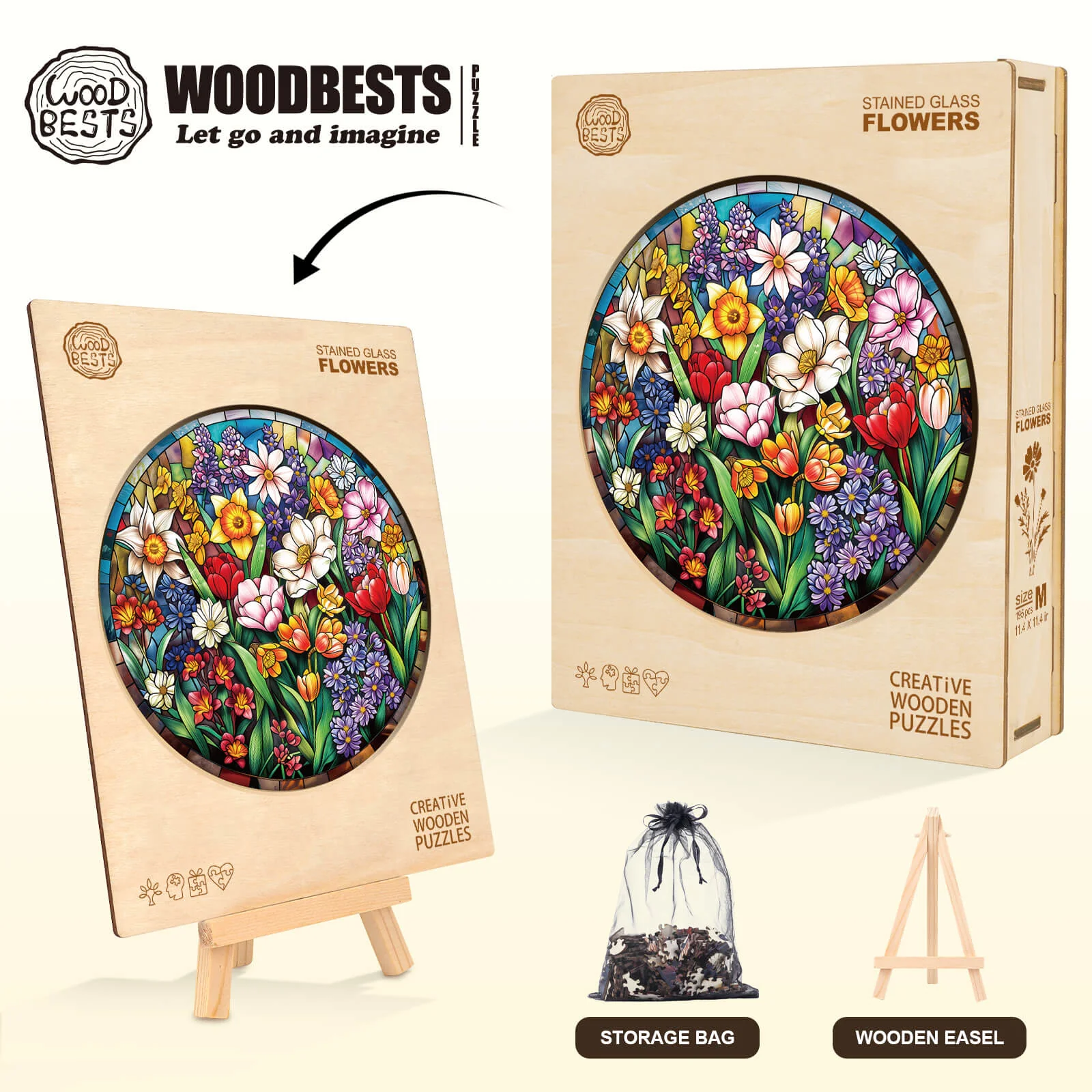Stained Glass Flowers Wooden Jigsaw Puzzle - Image 6