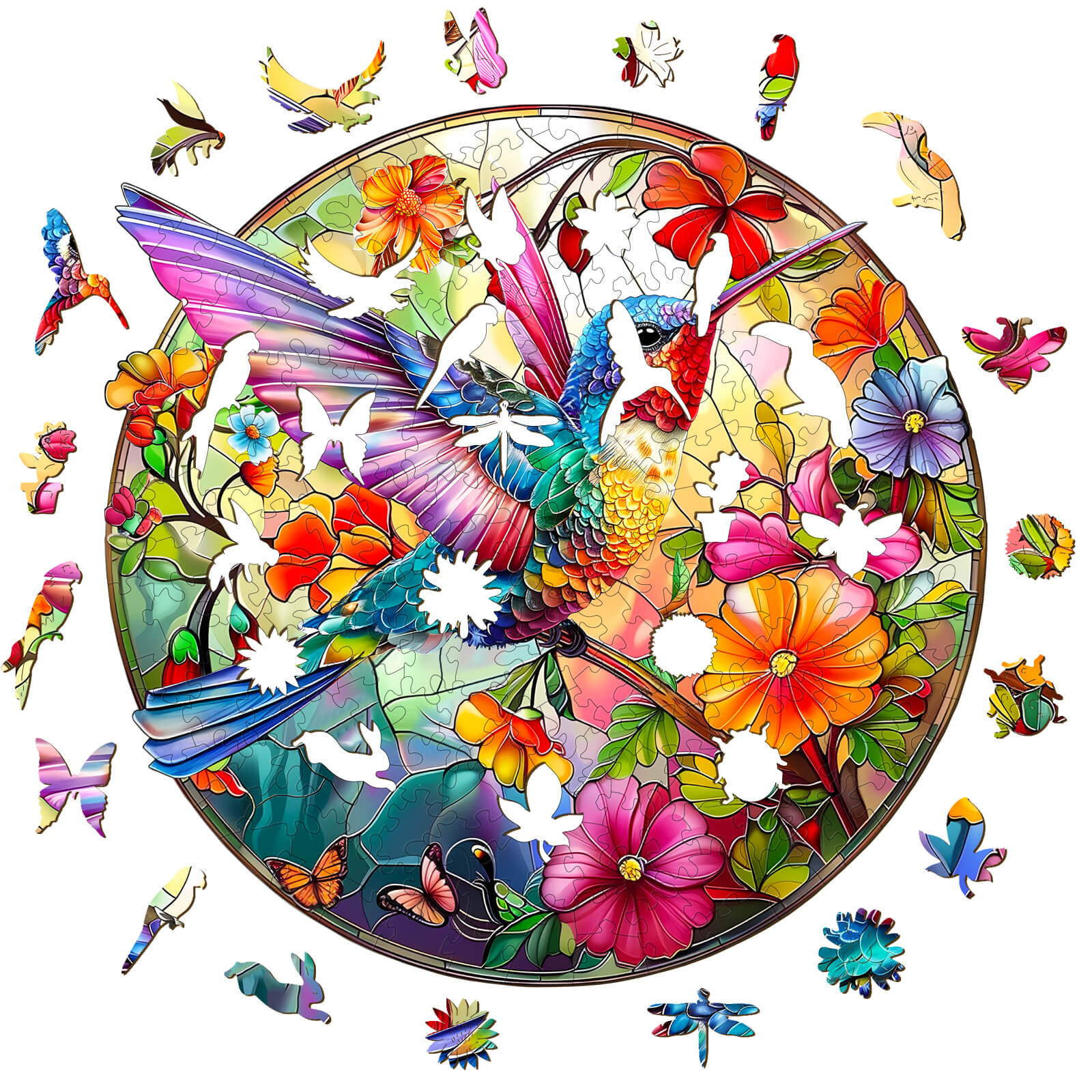 Stained Glass Hummingbird-2 Wooden Jigsaw Puzzle - Image 2
