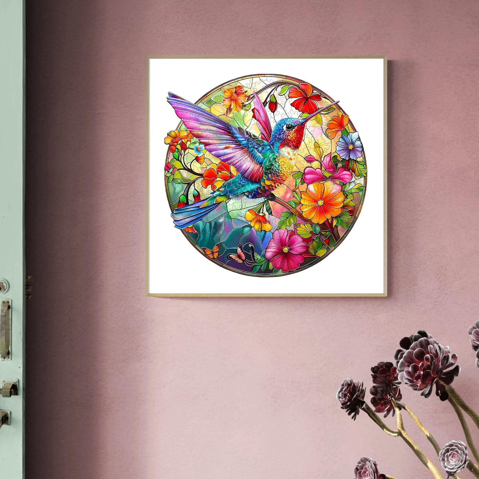 Stained Glass Hummingbird-2 Wooden Jigsaw Puzzle - Image 8
